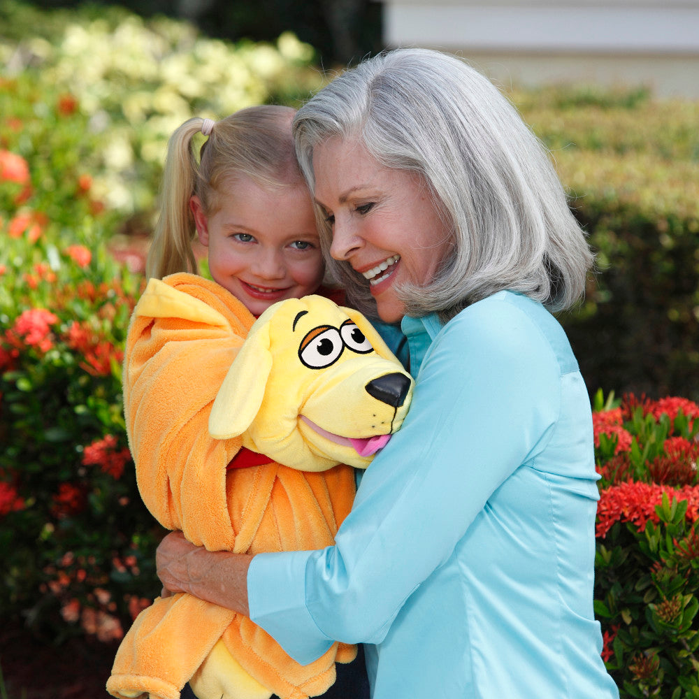 Soft & Playful Yellow Dog Plush Puppet & Blanket 2-in-1 - Cuddly Stuffed Animal Toy for Kids, Perfect for Storytime, Nap Time & Imaginative Play