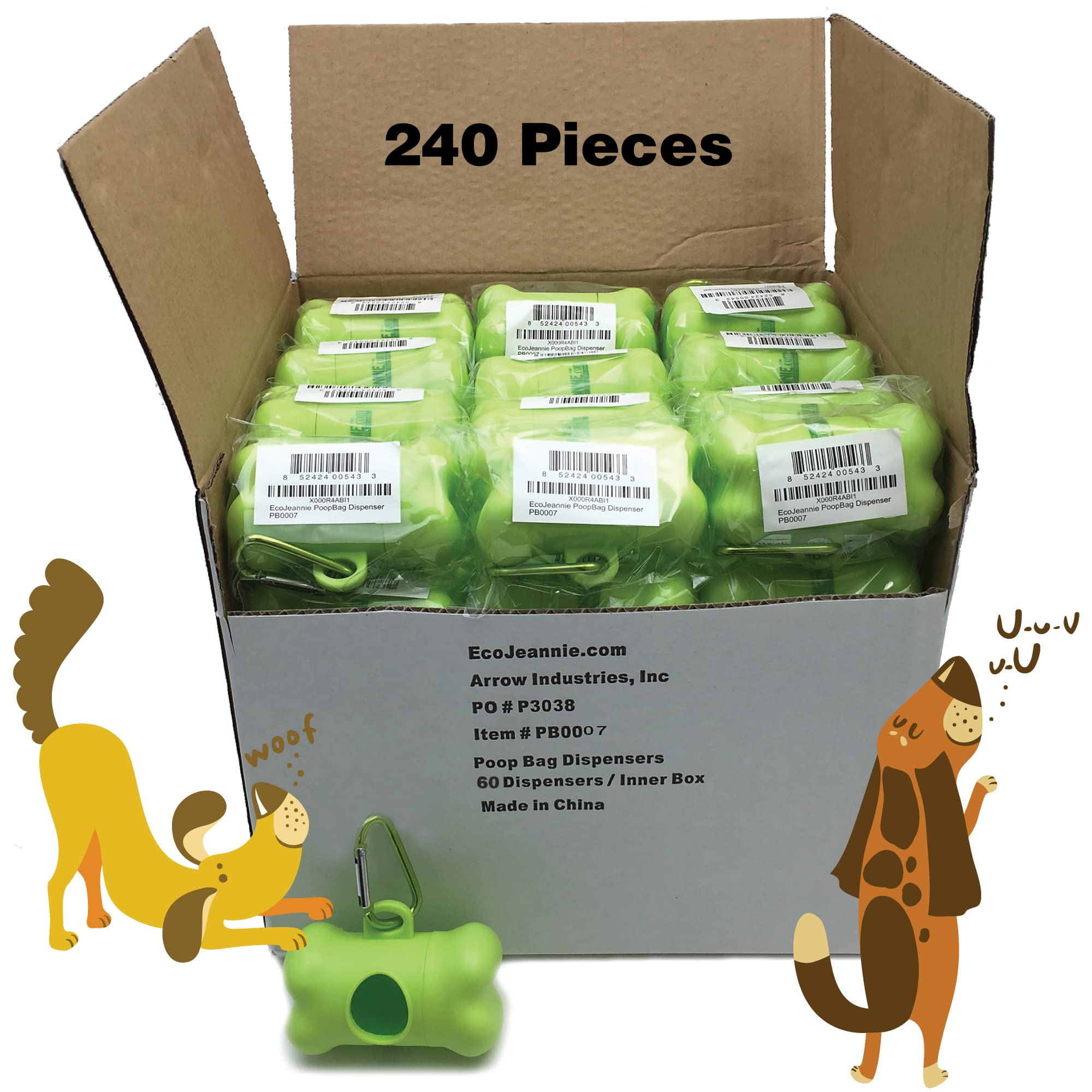 EcoJeannie 240 Pack Dog Poop Bags with Dispenser & Stainless Steel Carabiner Clip - Biodegradable Waste Bags for Dogs - Perfect for Walking, Hiking, and Park Cleanup (PB0240)