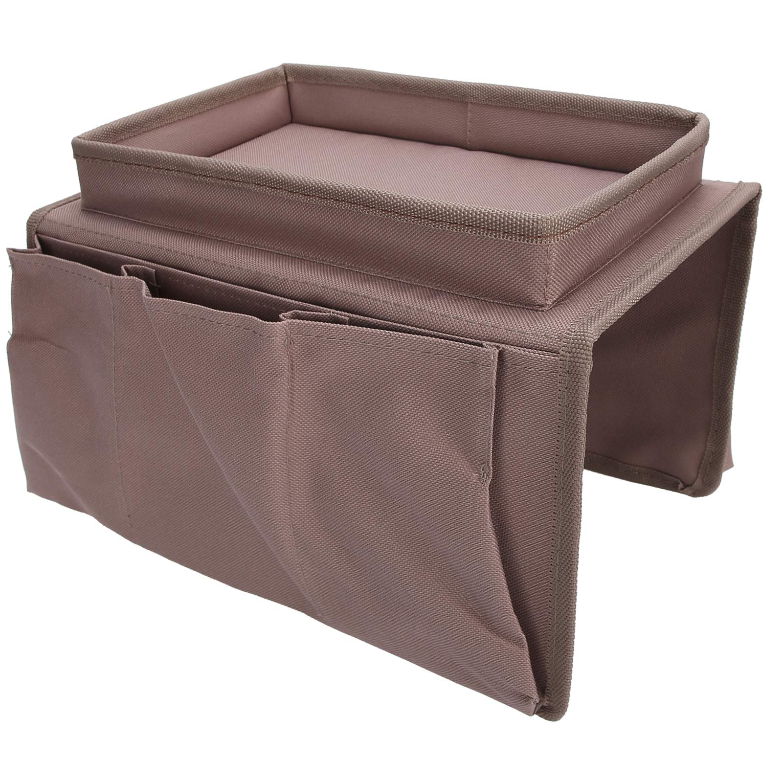 SALUTUY Armchair Storage Organizer with Multi-Pocket Design - High Capacity Sofa Armrest Bag for Dorm Room, Living Room & Office - Perfect for Snacks, Remote Control, Magazines & Phone (Brown)