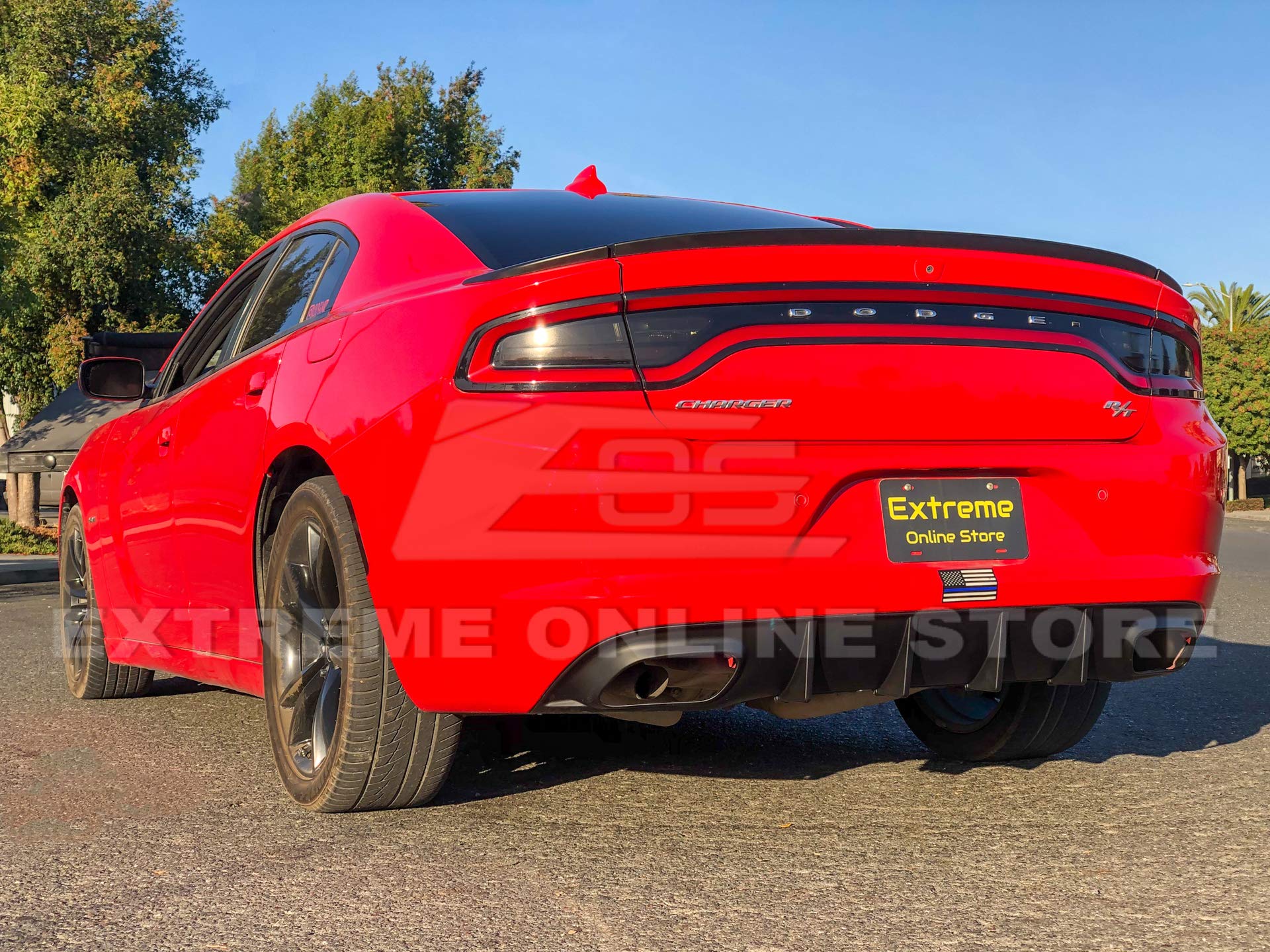 2015-Present Dodge Charger Base Models Replacement SRT Style Rear Bumper with Quad Exhaust Tips | ABS Plastic Matte Black Diffuser | Perfect for Car Upgrades & Street Performance Enhancement