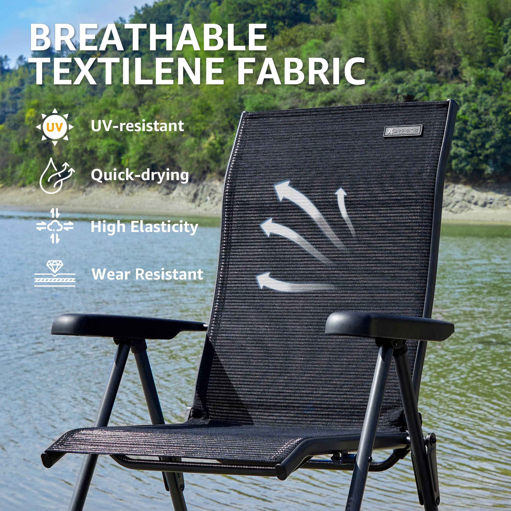 Premium Folding Camping Chair for Adults - Adjustable High Back Support with Breathable Mesh & Aluminum Frame - Perfect for Fishing, Camping, Lawn, Patio & Outdoor Relaxation - Lightweight Portable Design for Easy Transport & Storage