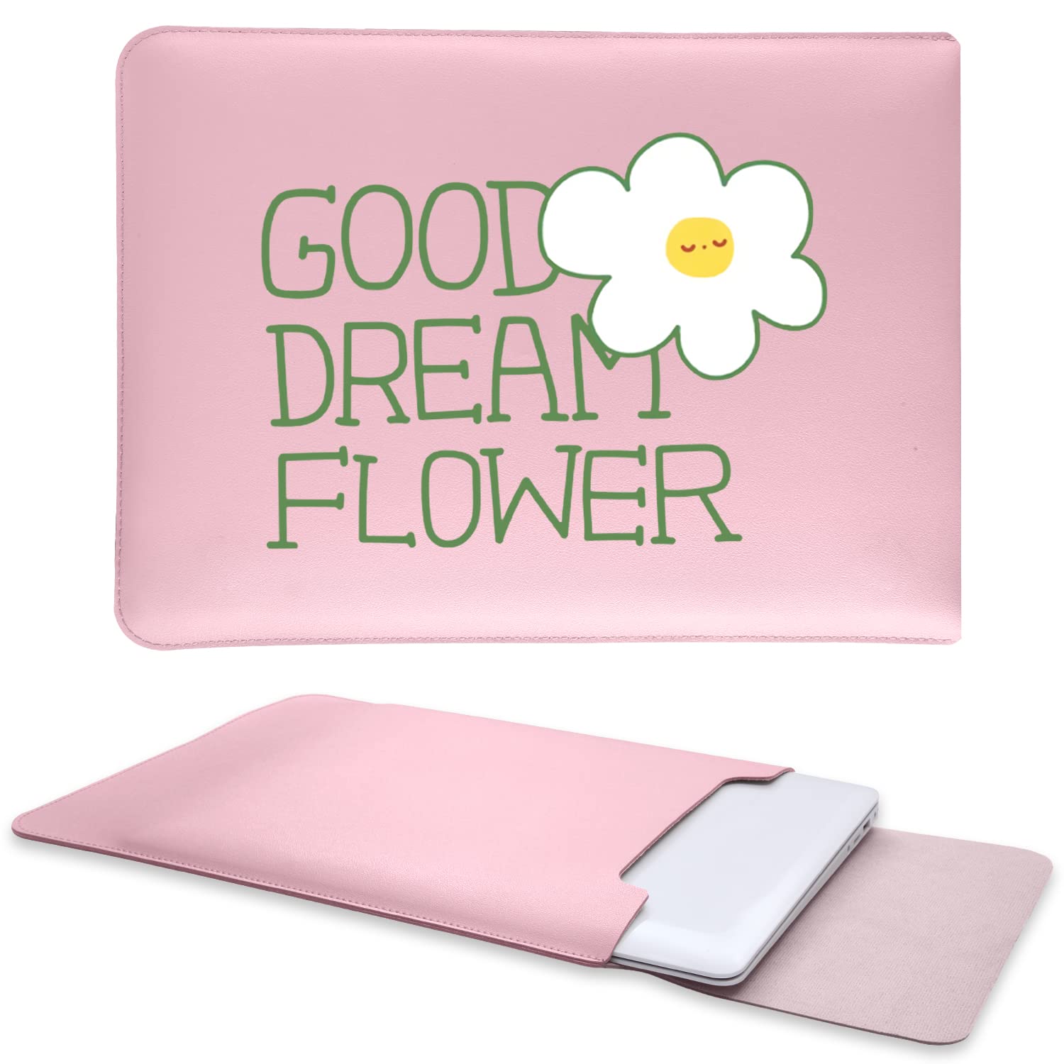 Stylish Pink Leather Laptop Sleeve for MacBook Pro 15/16 Inch - Floral Letter Design Women's MacBook Case with Multi-Function as Mouse Pad & Desk Mat - Perfect for Office, School & Travel Accessories