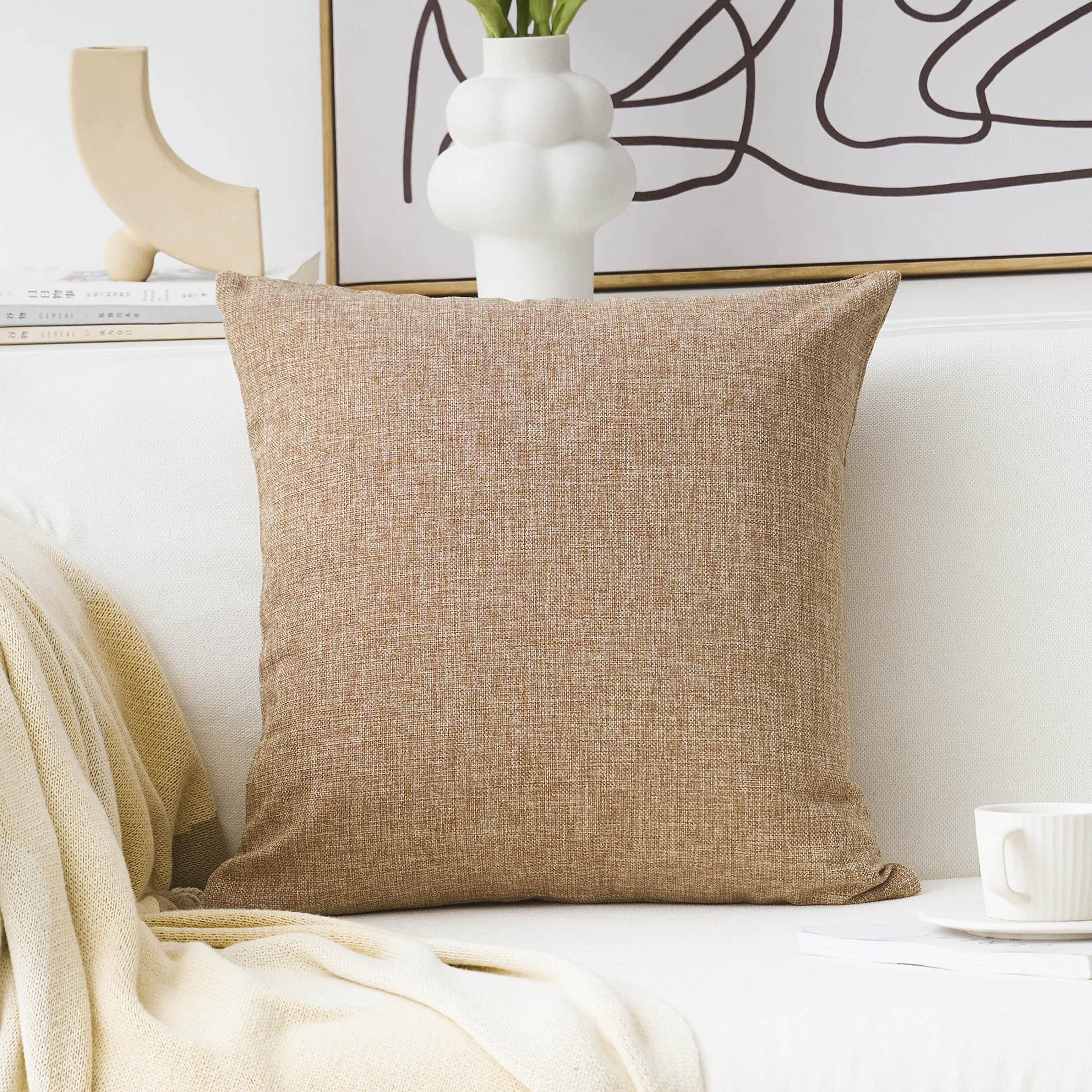 Premium Burlap & Linen Pillow Cover 18x18 Inch - Natural Linen Square Decorative Throw Pillow Case for Sofa, Couch, Bed - Home Decor & Farmhouse Style Accent (45cm) - Perfect for Living Room, Bedroom, Porch Decor