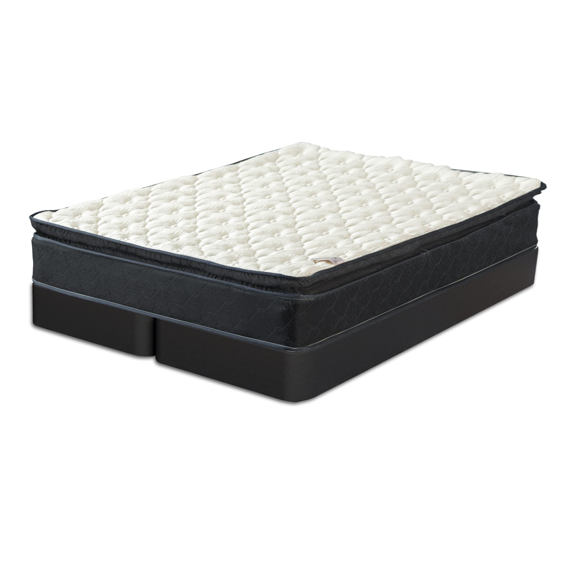 Treaton 9 Inch Full Hybrid Mattress - Medium Firm with Pocket Springs for Pressure Relief, Pillow Top, Includes 8” Wood Box Spring (Black) - Perfect for Back Pain Relief & Comfortable Sleep in Bedrooms, Guest Rooms, or Dormitories