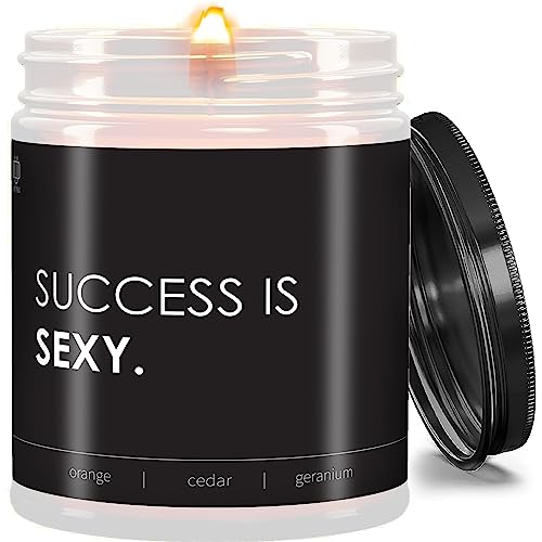 Success Is Sexy Scented Soy Candle for Men - Aromatherapy Black Candle, Unique Gifts for Husband, Birthday & Anniversary Present - Relaxing Home Decor for Office, Bedroom & Man Cave