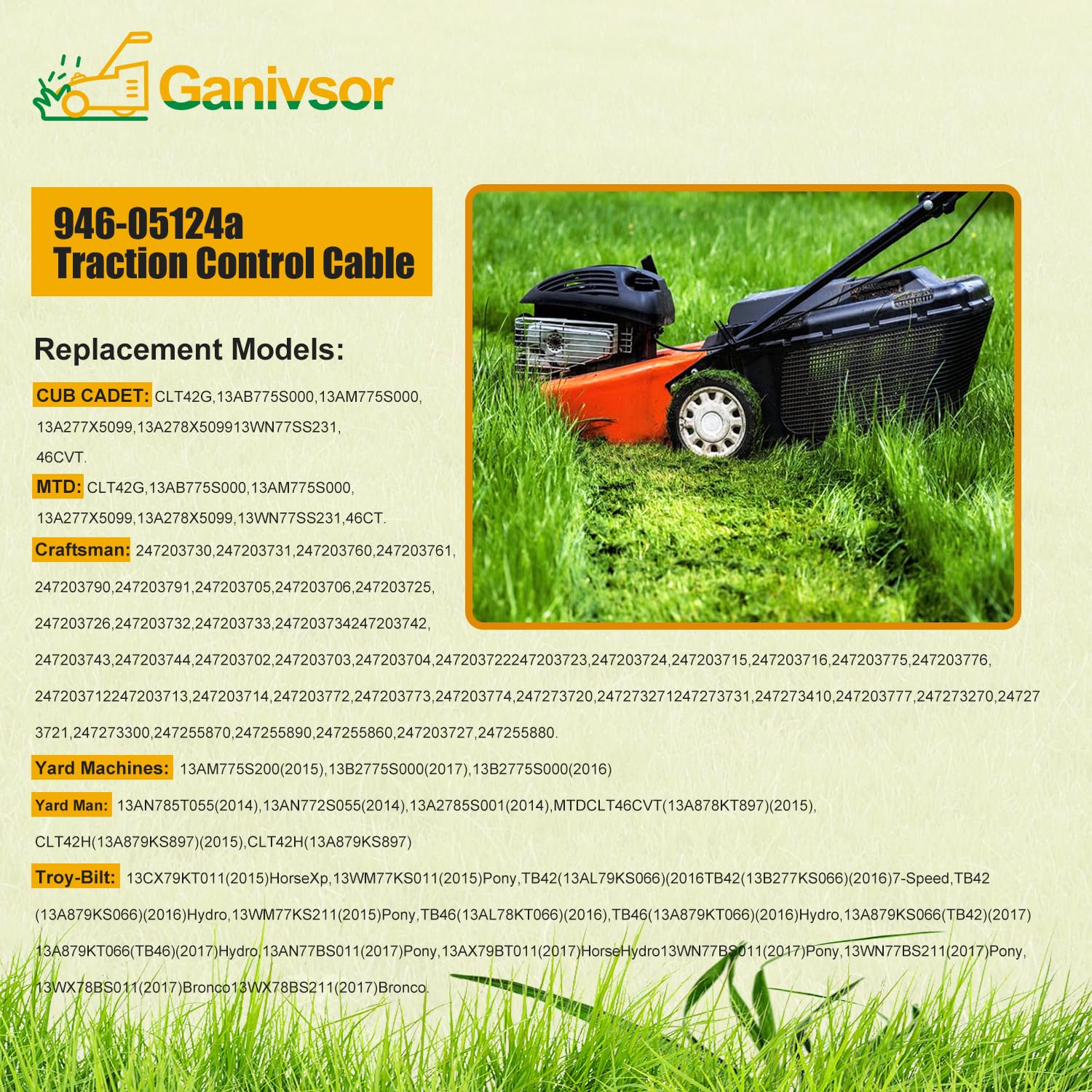 Ganivsor Deck Engagement Cable 946-05124A Replacement for MTD Craftsman Huskee Murray 746-05124A 746-05124 946-05124 - Compatible with Lawn Mowers & Riding Tractors - Perfect for Mowing Large Yards & Landscaping Maintenance