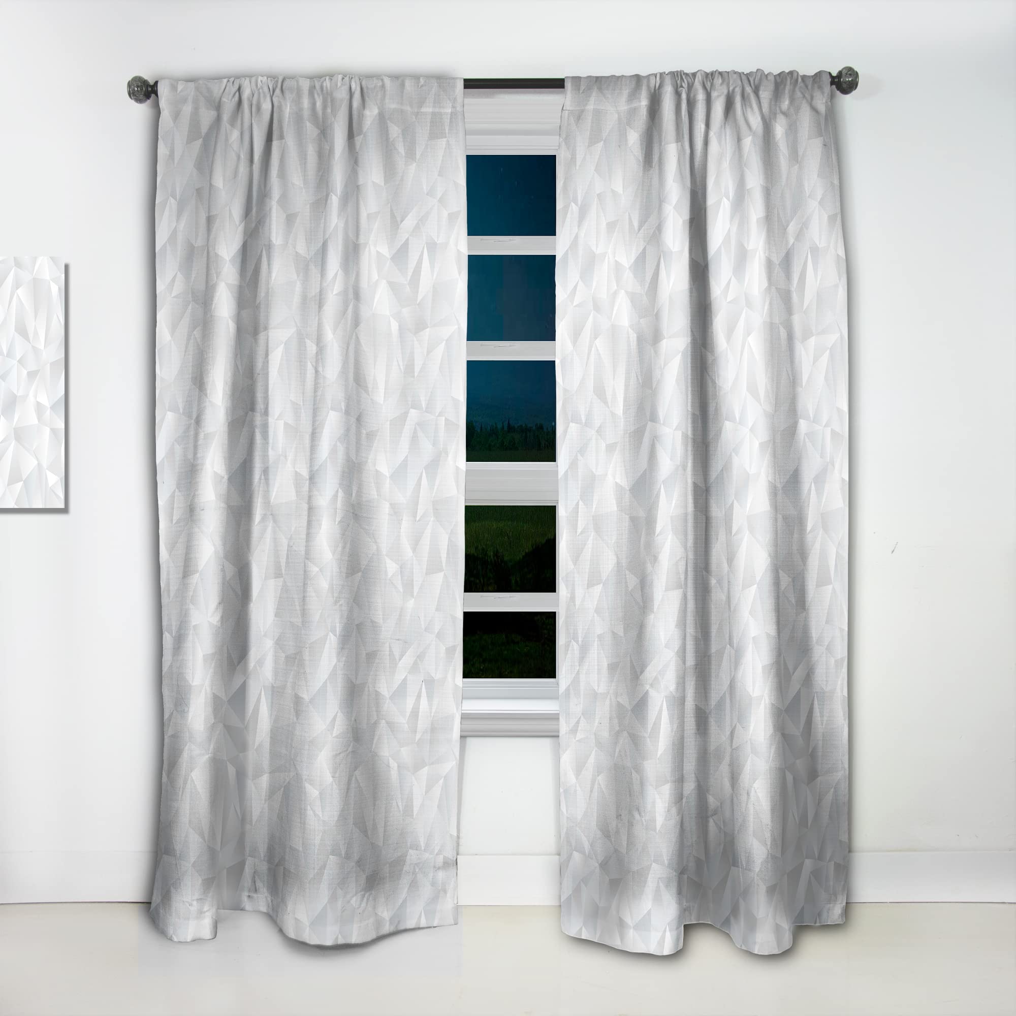 DesignQ Abstract White Geometric Pattern Thermal Insulated Curtains - 52x120 Inch Single Panel for Bedroom & Living Room - Modern Window Drapes for Home Decor & Light Control