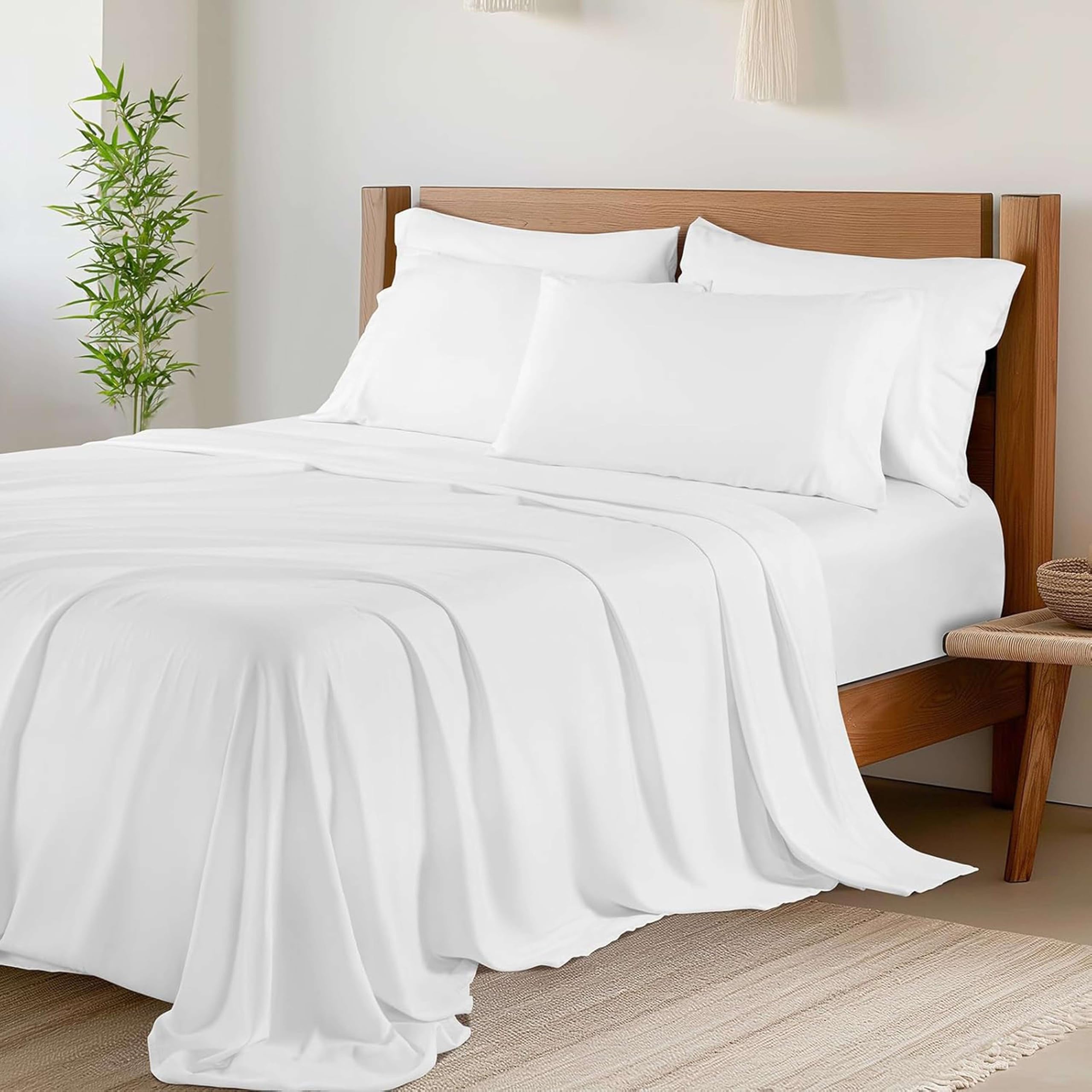6-Piece Queen Size Sheet Set - 400 Thread Count 100% Egyptian Cotton Bed Sheets with Deep Pockets - Ultra Soft & Breathable - Perfect for Master Bedroom, Guest Room or Vacation Home (White)