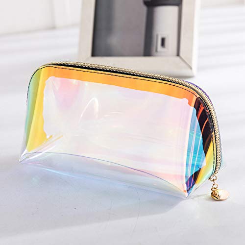 Holographic Makeup Bag Iridescent Cosmetic Pouch - Large Travel Toiletry Organizer for Women | Waterproof Clutch Purse for Gym, Beach & Evening Parties | Trendy Hologram Wristlet Handbag with Storage Compartments