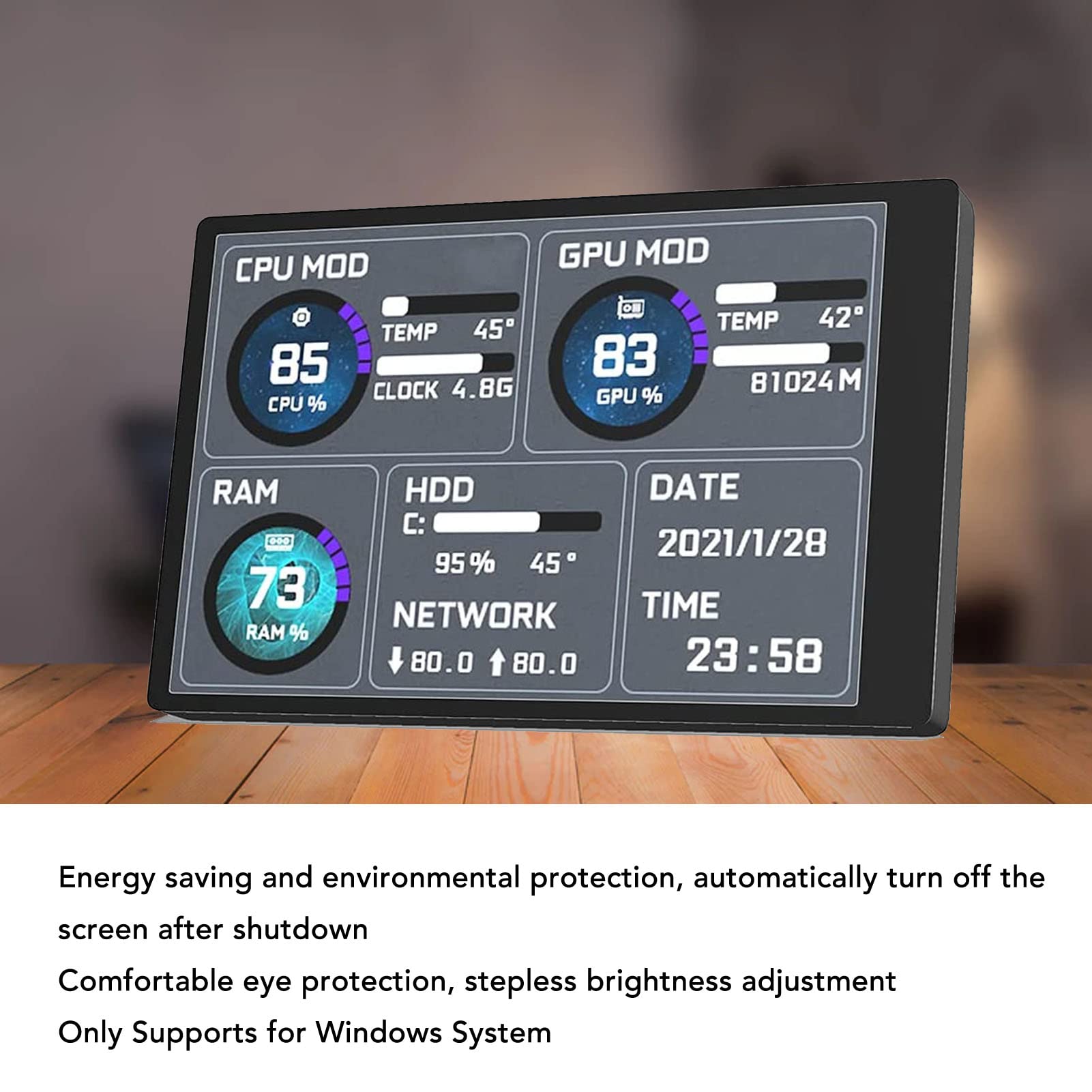 Yctze 3.5 Inch IPS USB Mini PC CPU Data Monitor - Computer Temperature Sensor Panel Display with Vertical & Horizontal Screen for Gaming PC, Home Office, and Server Monitoring