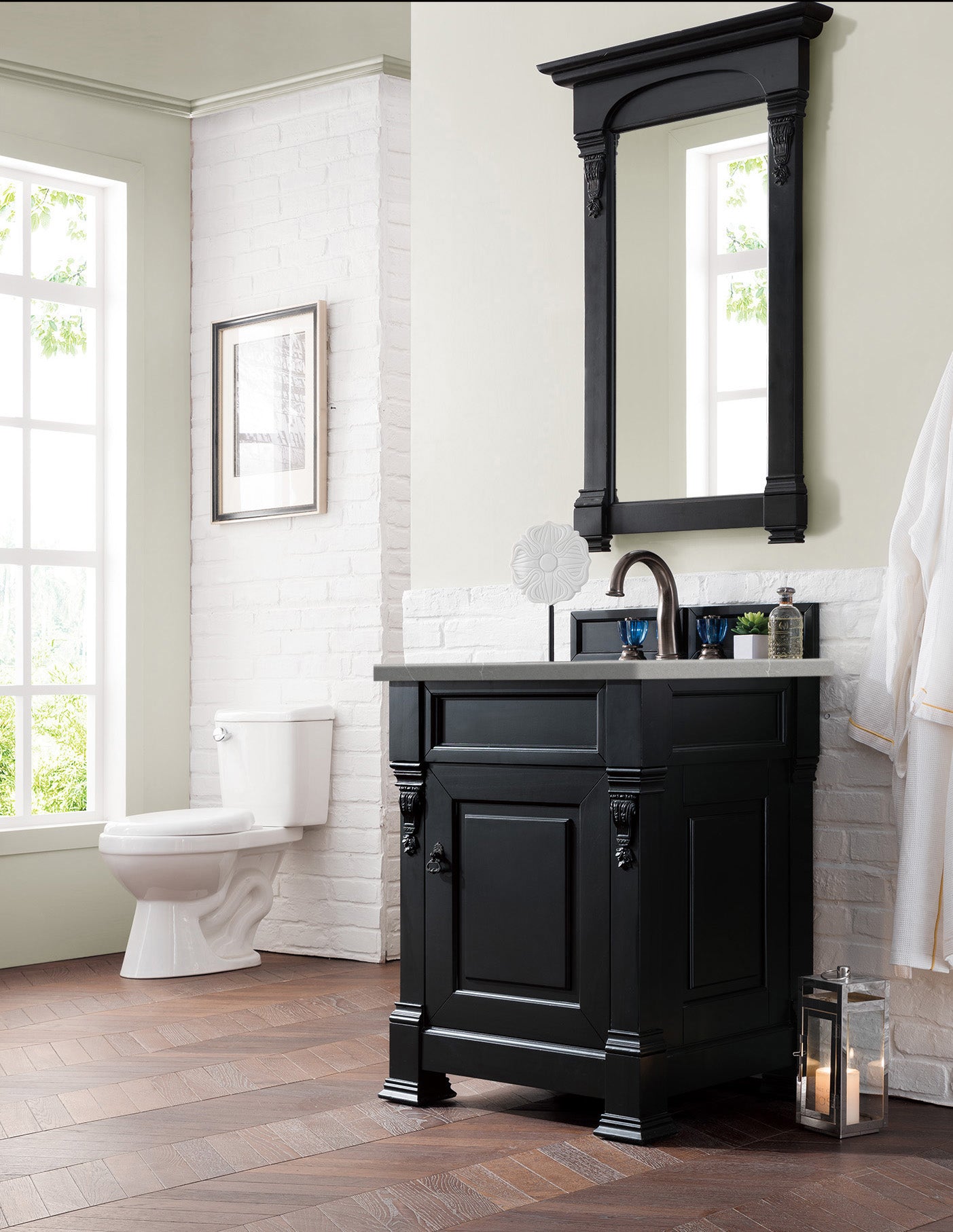Brookfield 26 Inch Single Bathroom Vanity Set with Antique Black Finish & 3CM Eternal Serena Quartz Countertop - Perfect for Modern Farmhouse, Coastal, or Traditional Bathroom Designs