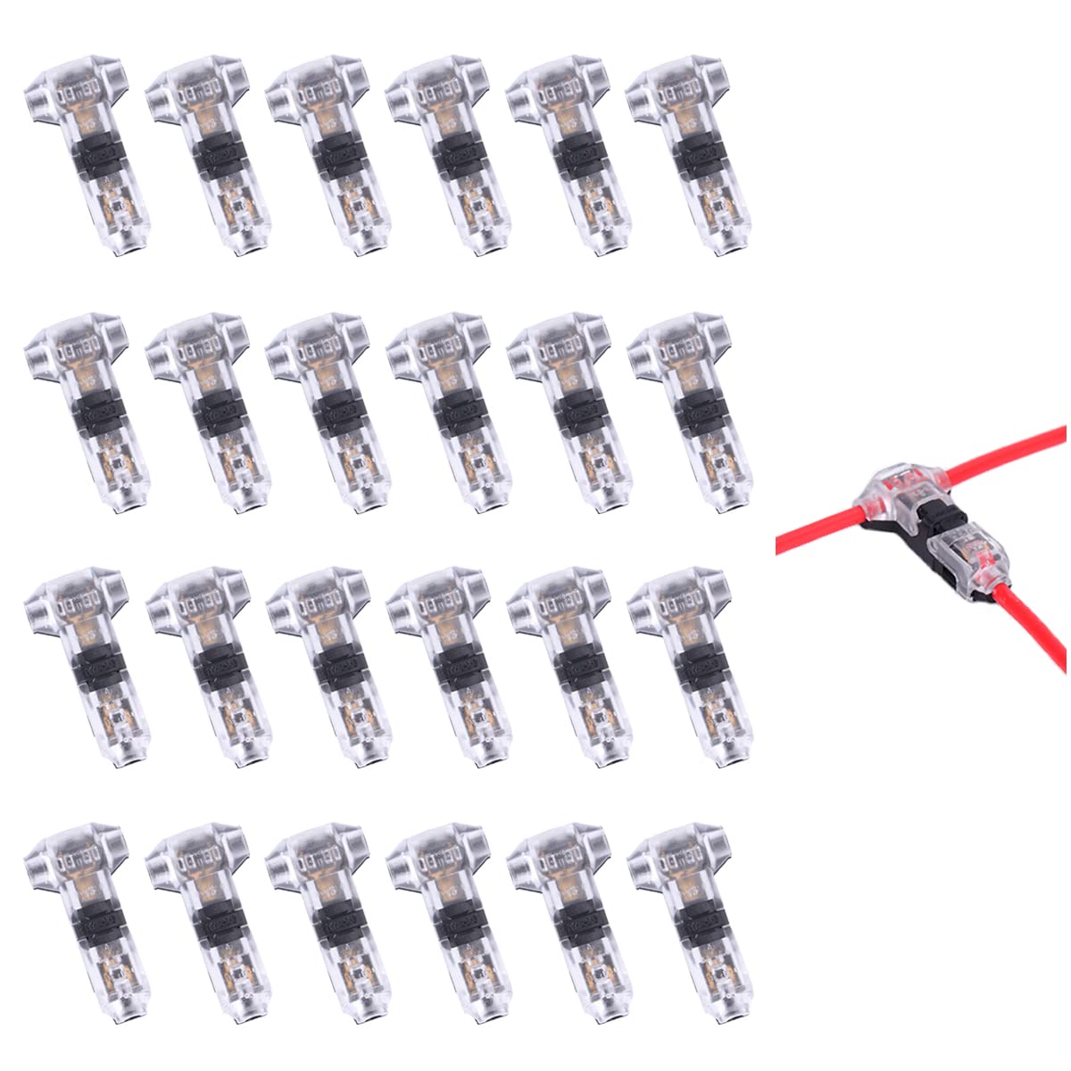 Brightfour Low Voltage Wire Connectors - 24 Pack Solderless T Tap Connectors for 24-20 AWG Wires | Reliable 3 Way Automotive Electrical Connectors for Car Audio, Video, Lighting & Vehicle Wiring | Perfect for DIY Car Mods, Home Theater Setup & RV Electrical Projects