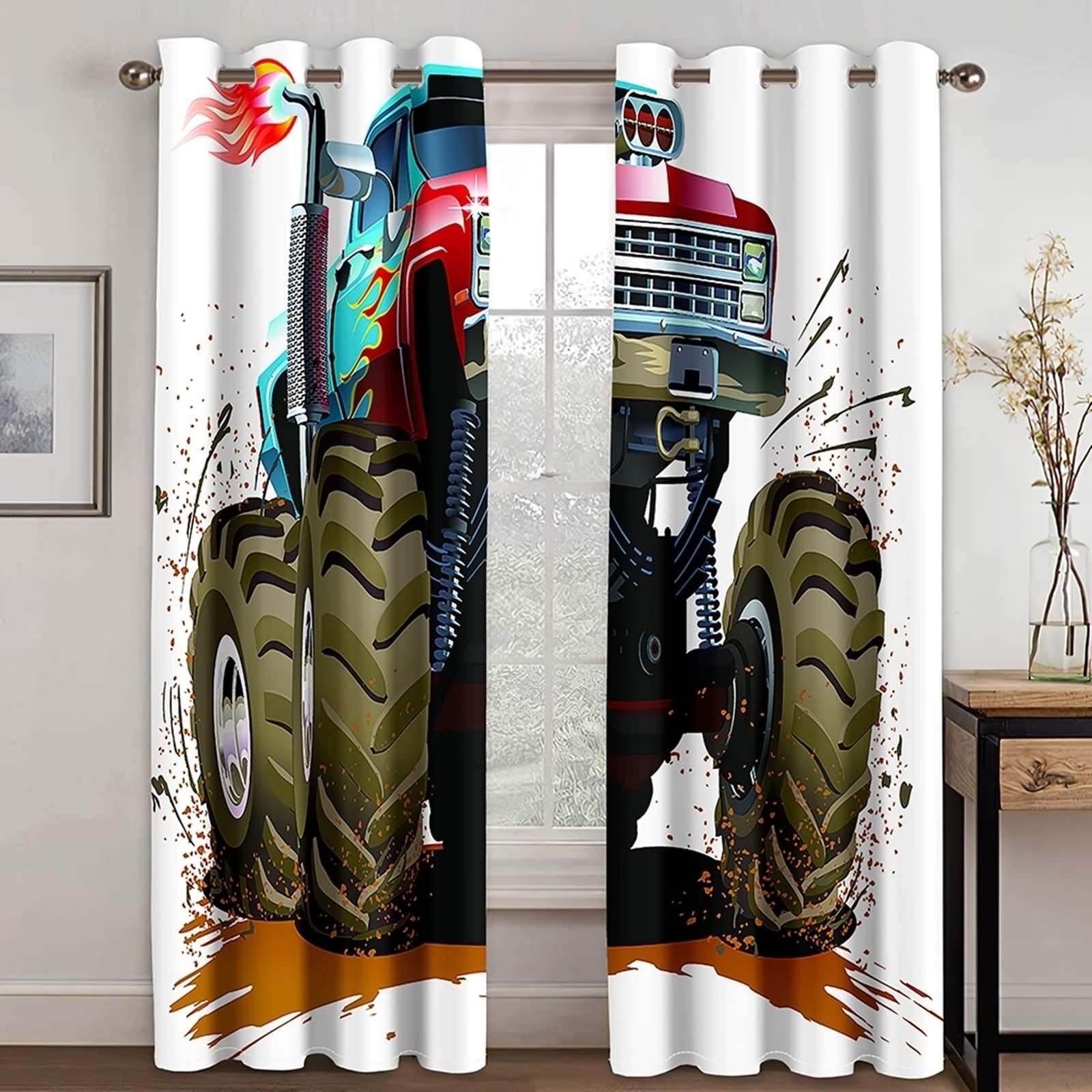 Daesar 54x96 Inch Red & Blue Polyester Window Curtains - 2 Panel Set for Bedroom, RV & Cross-Country Vehicles - Light Filtering & Privacy Window Treatment for Home & Travel Use