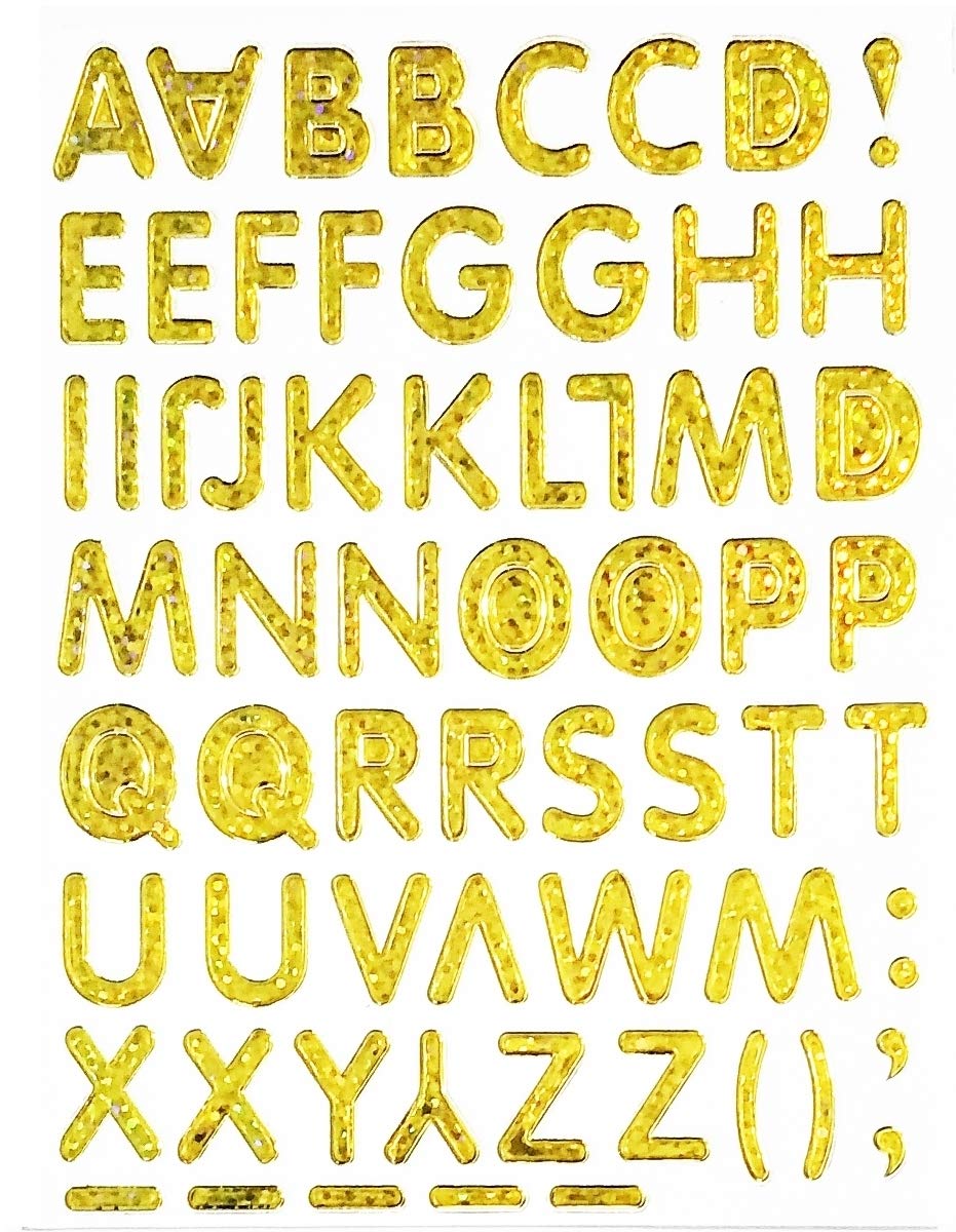 NipitShop 10 Sheets Gold Letter A to Z DIY Bubble Stickers - Fun Cartoon Kids Wall Decals for Room Decor, Birthday Cards & Scrapbooking - Vinyl Stickers for Children's Crafts, Diaries & Albums (A-Z Alphabet Set 005)