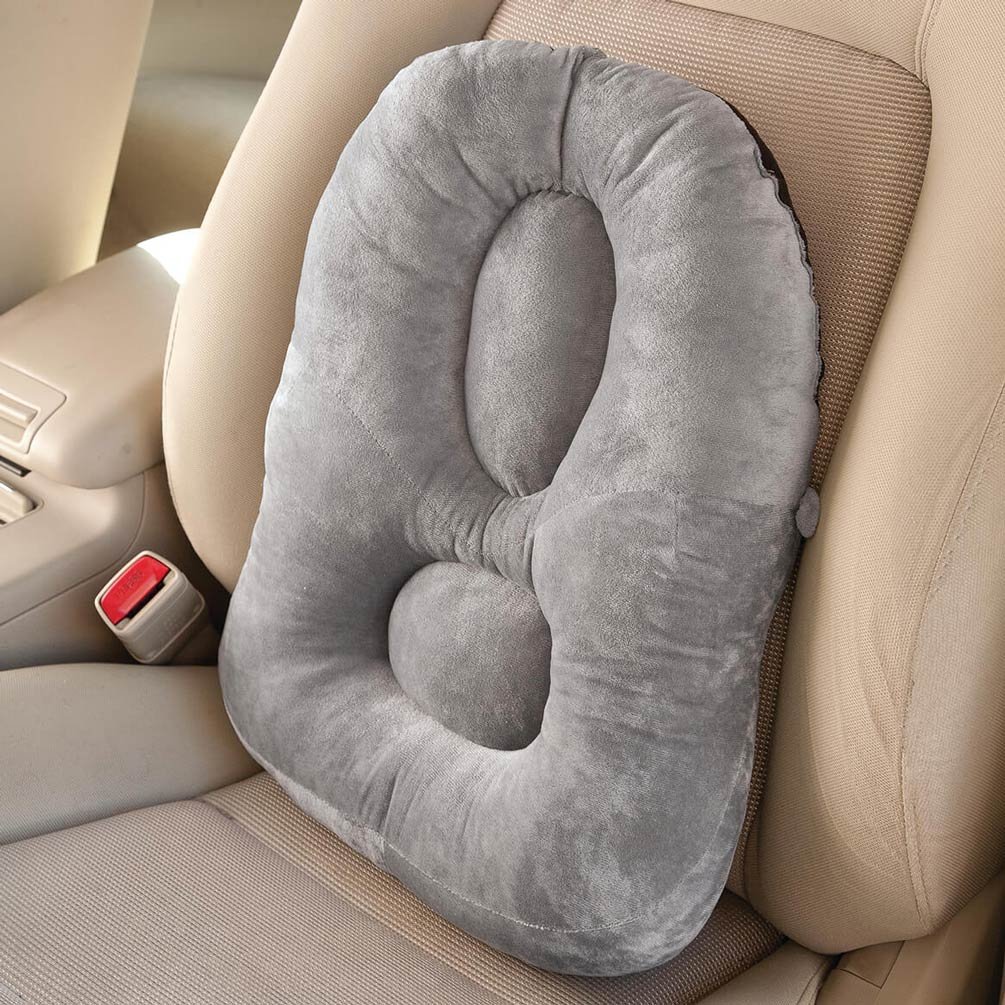 WalterDrake Posture Support Back Cushion - Ergonomic Lumbar Support Pillow for Office Chair, Car Seat & Home - Relieves Back Pain & Improves Posture - Light Gray - Perfect for Work, Travel & Long Sitting Hours