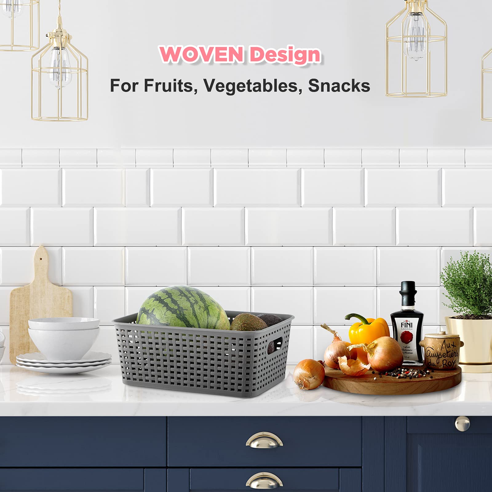 AREYZIN Small Plastic Storage Bins Set of 6 - Durable Pantry Organizer Baskets for Shelves, Countertops, Desktops, Cabinets & Bedrooms - Perfect for Home, Office, Kitchen & Bathroom Organization