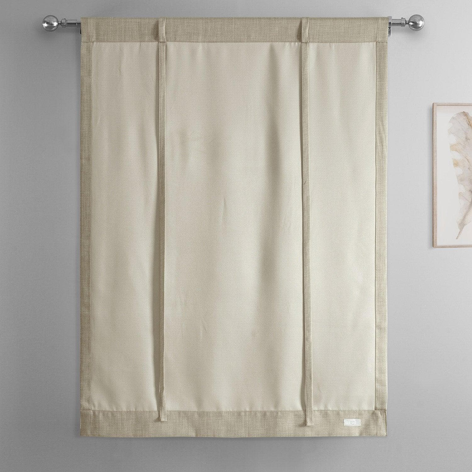 Oatmeal Textured Faux Linen Blackout Window Shades - Room Darkening Tie-Up Curtain Panels for Bedroom, Living Room & Nursery