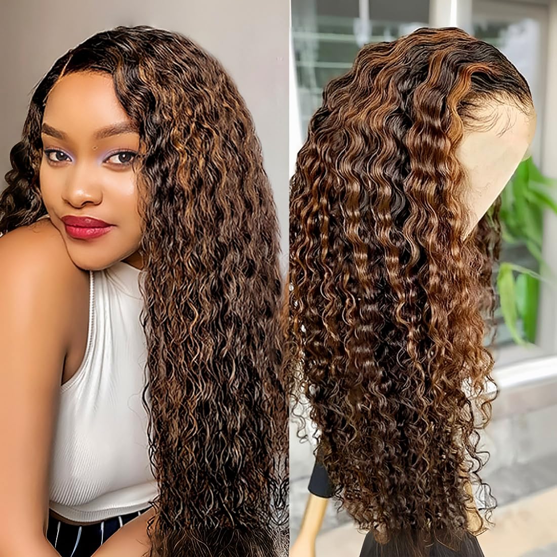 13x4 HD Lace Front Wig Human Hair - 1B/30 Deep Wave Pre Plucked Balayage Ombre Brown - 180% Density 26 Inch Glueless Lace Front Wigs for Women - Perfect for Daily Wear, Parties & Special Occasions