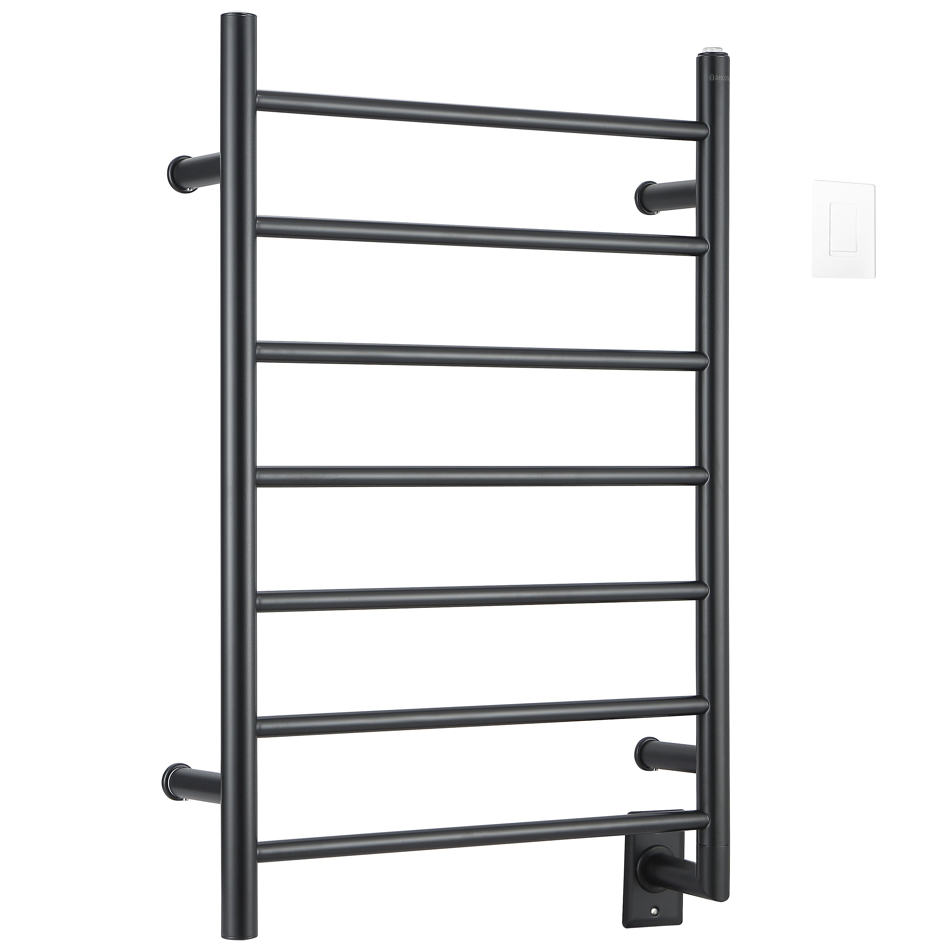 Ancona Comfort 7 Bar Hardwired Towel Warmer with WiFi Timer - Matte Black Bathroom Heater for Spa, Luxury Home & Hotel Use