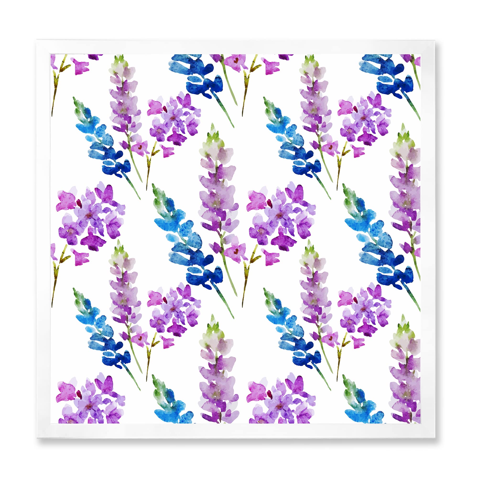 DesignQ Pink and Purple Floral Pattern Traditional Framed Wall Art - Vintage Home Decor for Living Room, Bedroom & Office
