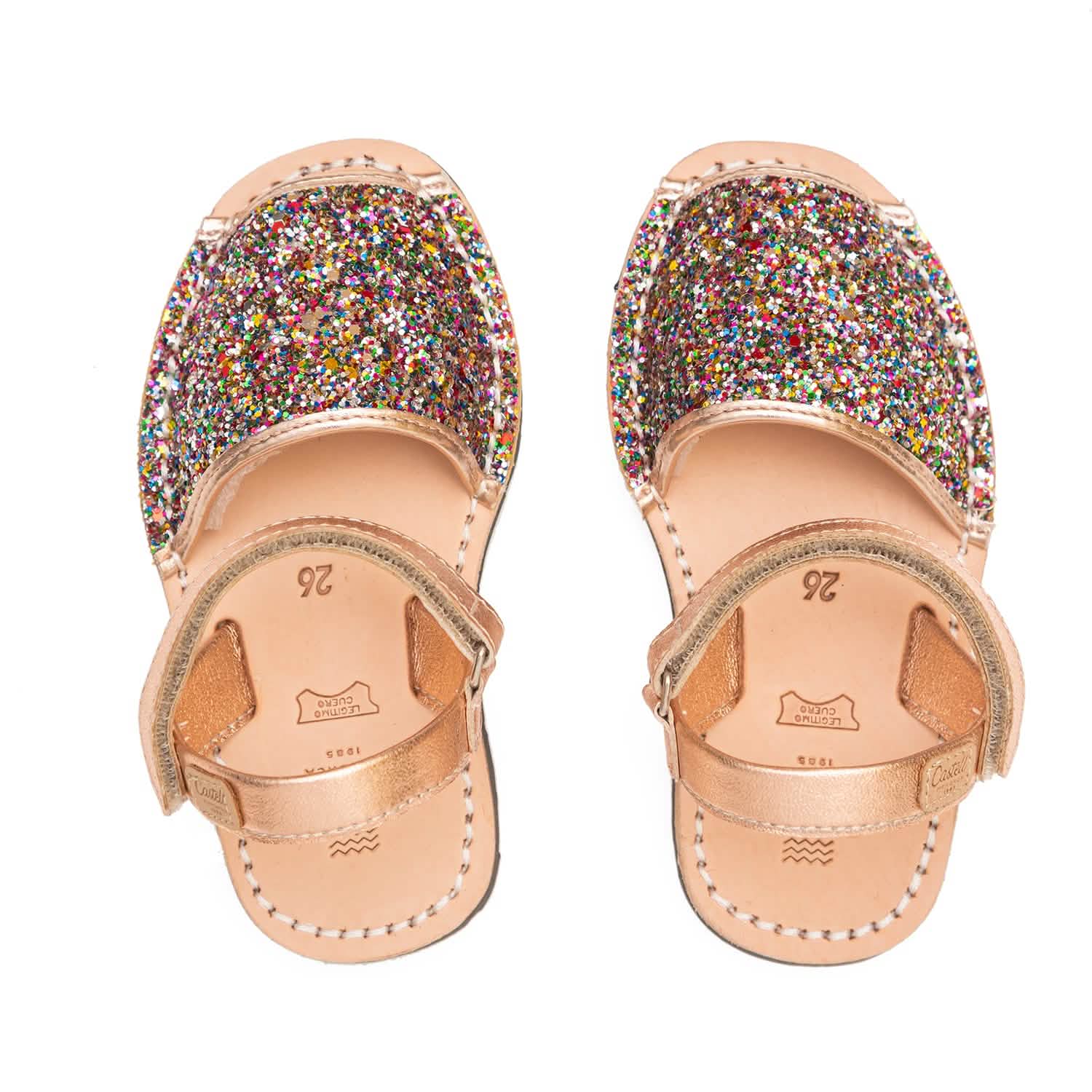 Glitter Leather Open Toe Menorcan Sandal For Kids - Iker 1002R Sparkly Sandals | Comfortable & Stylish Summer Shoes for Girls & Boys | Perfect for Beach, Pool & Outdoor Play