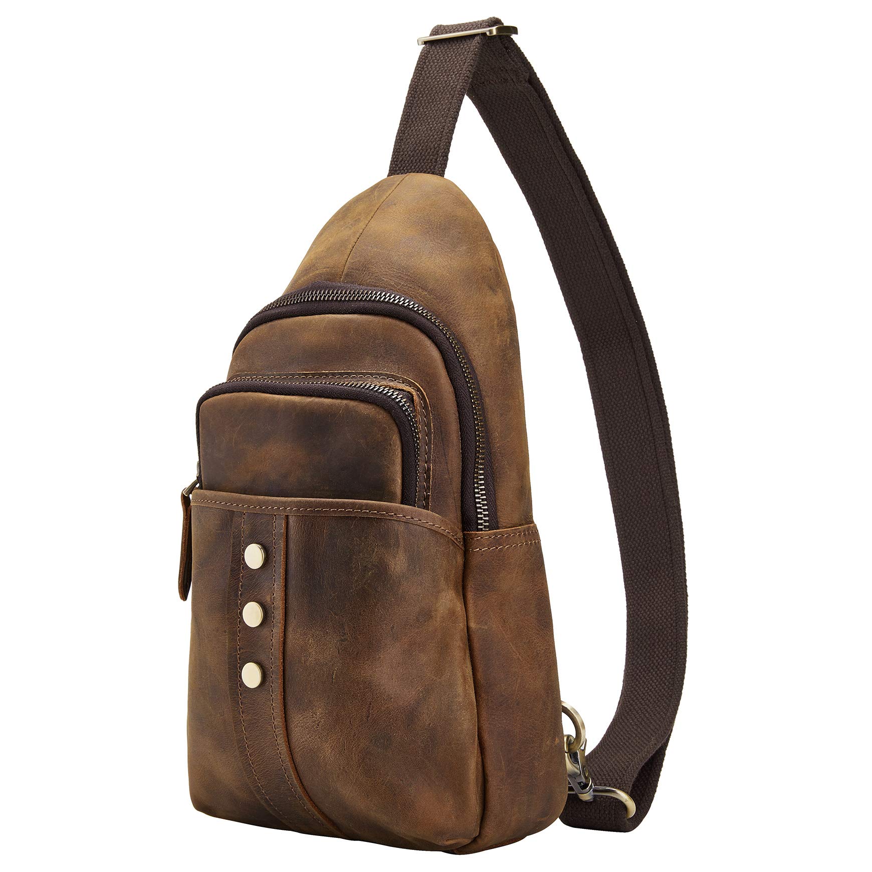 Vintage Full Grain Leather Sling Bag for Men - Water Resistant Crossbody Chest Daypack - Durable Travel Messenger Bag (Brown) - Perfect for Hiking, Commuting & Everyday Use