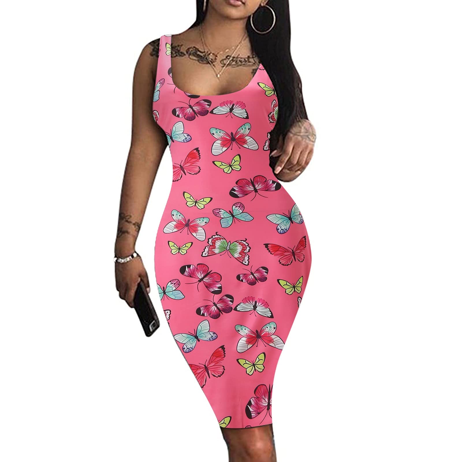 Smooto Women's Boho Sexy Backless Maxi Dress - Sleeveless Halter Neck Flowy Beach Long Dress for Bridal Shower, Party, Date Night & Summer Vacation (Hot Pink 10, M)
