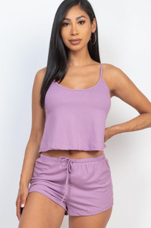 Women's Ribbed Strappy Top & Shorts Set - Sexy Summer Outfit for Beach, Party & Vacation