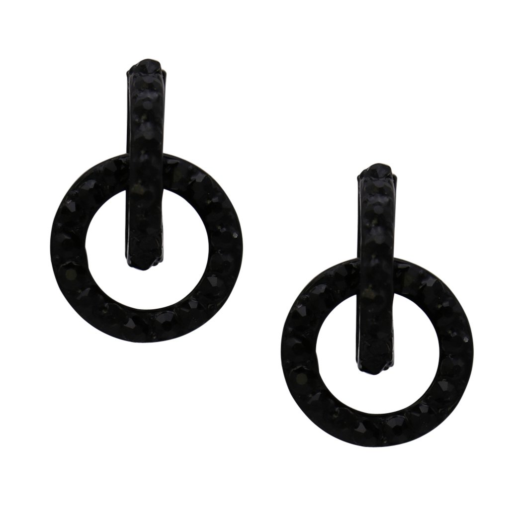 Rosemarie Collections Women's Bewitching Jet Black Glass Crystal Rhinestone Hoop Earrings - 0.75