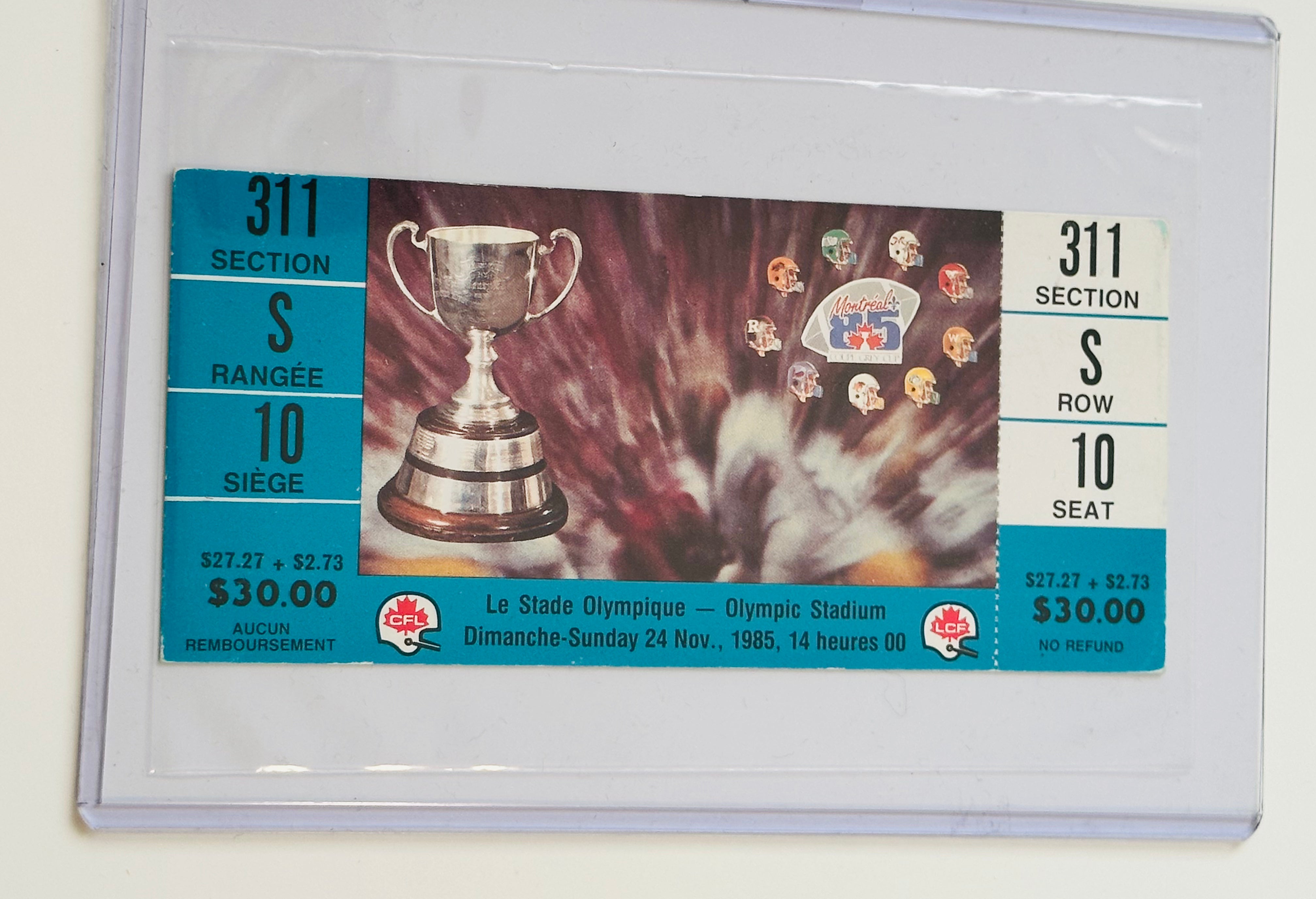 1985 Grey Cup Original Rare CFL Football Ticket - Vintage Collectible for Sports Memorabilia Fans & Canadian Football History Enthusiasts