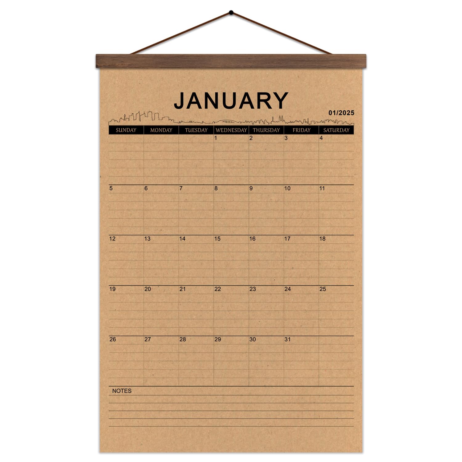 Vintage Wood Frame Rustic Wall Calendar 2025-2026 | Kraft Paper Monthly Planner (16.5x12
