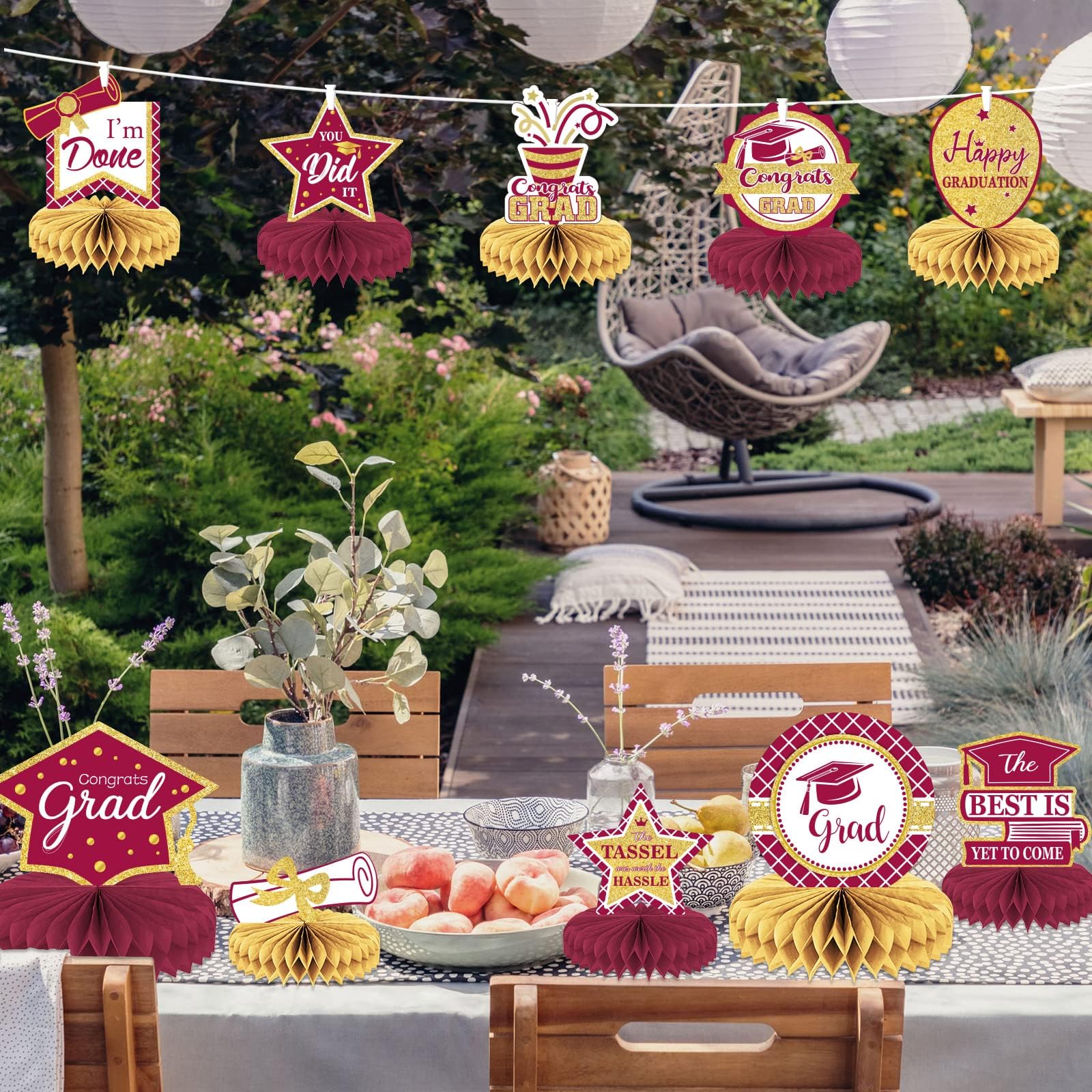 10PCS Class of 2025 Graduation Party Decorations - Honeycomb Centerpieces & Table Toppers for Grad Party Supplies (Maroon) | Perfect for Graduation Ceremony, School Events & Celebration Decor
