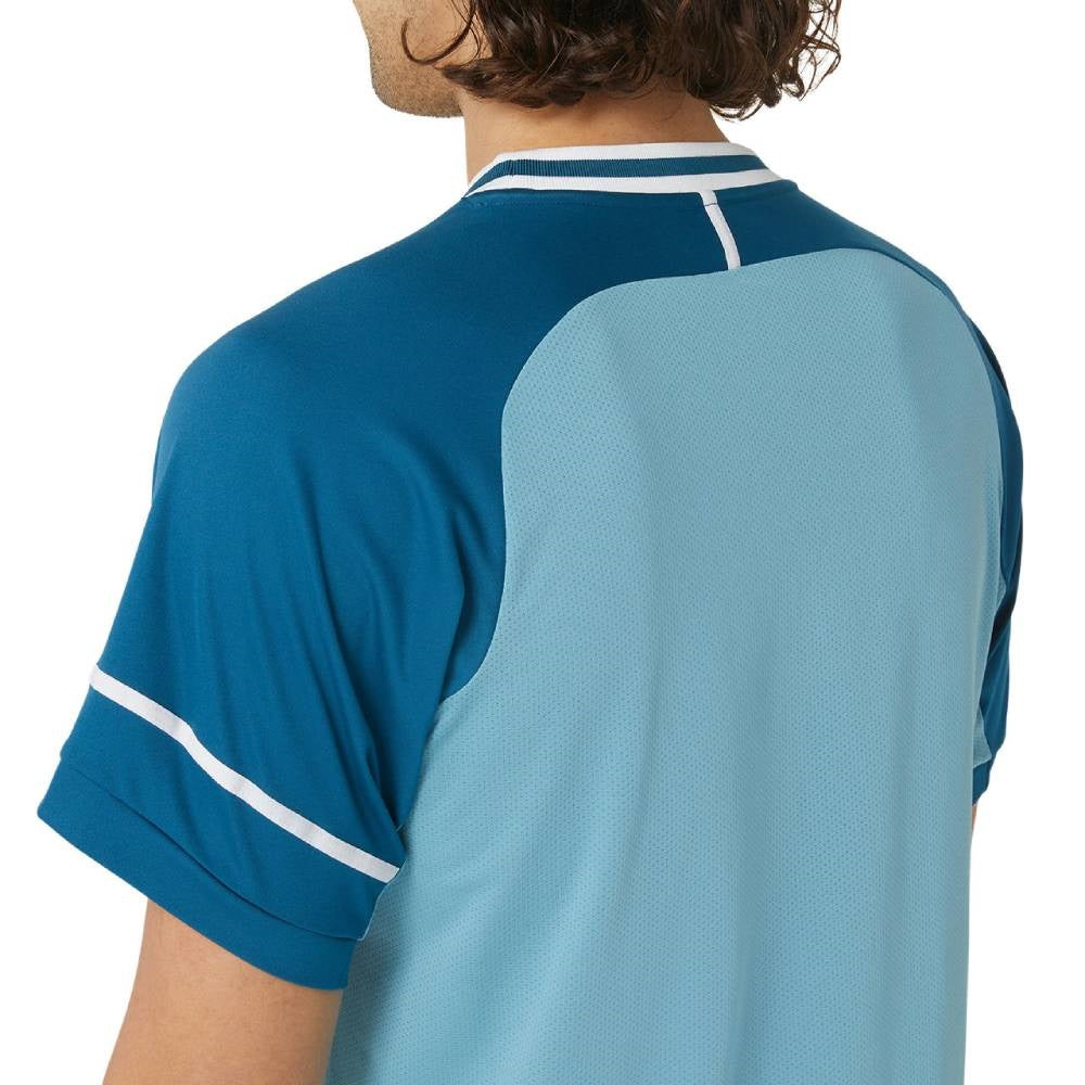ASICS Men's Performance Match Short Sleeve T-Shirt - Breathable Quick-Dry Athletic Top for Running, Gym & Training (Blue) - Perfect for Workouts, Sports & Casual Wear
