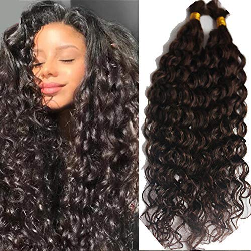 Brazilian Virgin Human Hair Bundles 100g - Deep Curly No Weft Braiding Hair for Weaving (28inch, 1 Bundle, Darkest Brown) - Perfect for Protective Styles, Twist Outs & Natural Hair Extensions