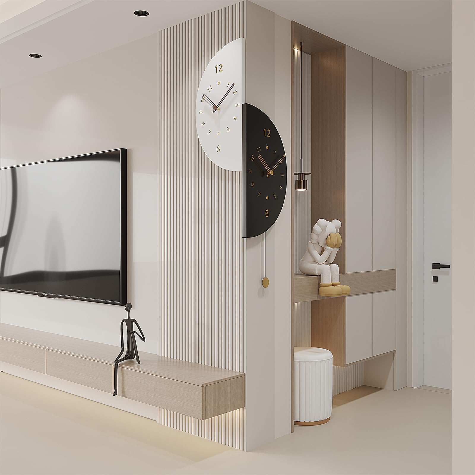 Modern Double Sided Wall Clock with Pendulum - Battery Operated Decorative Clock for Bedroom, Living Room & Office - 17.7 Inch Unique Angle Corner Wall Clock - Perfect for Home Decor, Gifts and Space-Saving Solutions