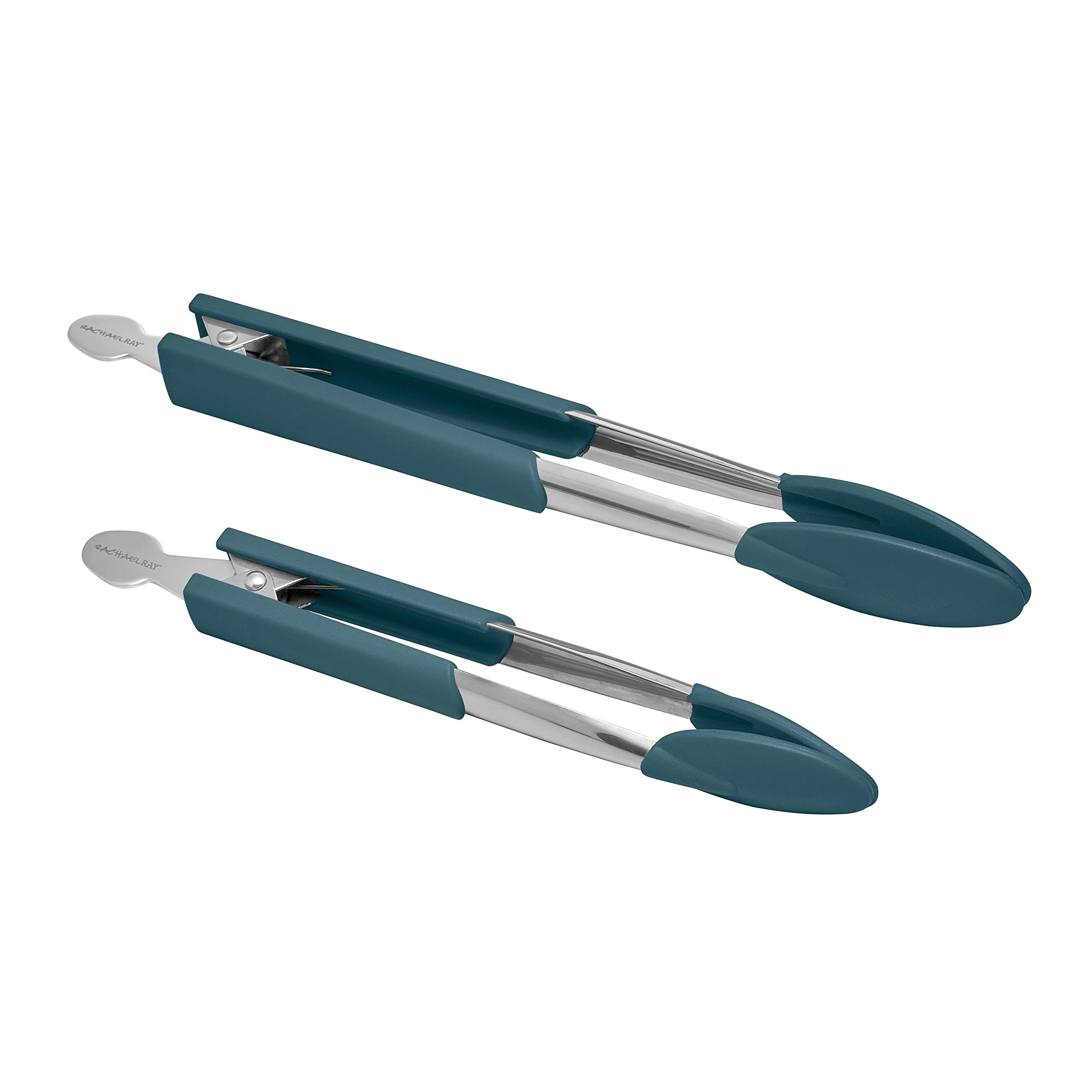 Rachael Ray Lil' Huggers Dishwasher Safe Lazy Locking Cooking Tongs - 2-Piece Salad Serving & Multi-Purpose Kitchen Tools in Marine Blue | Perfect for Grilling, Serving, and Food Prep