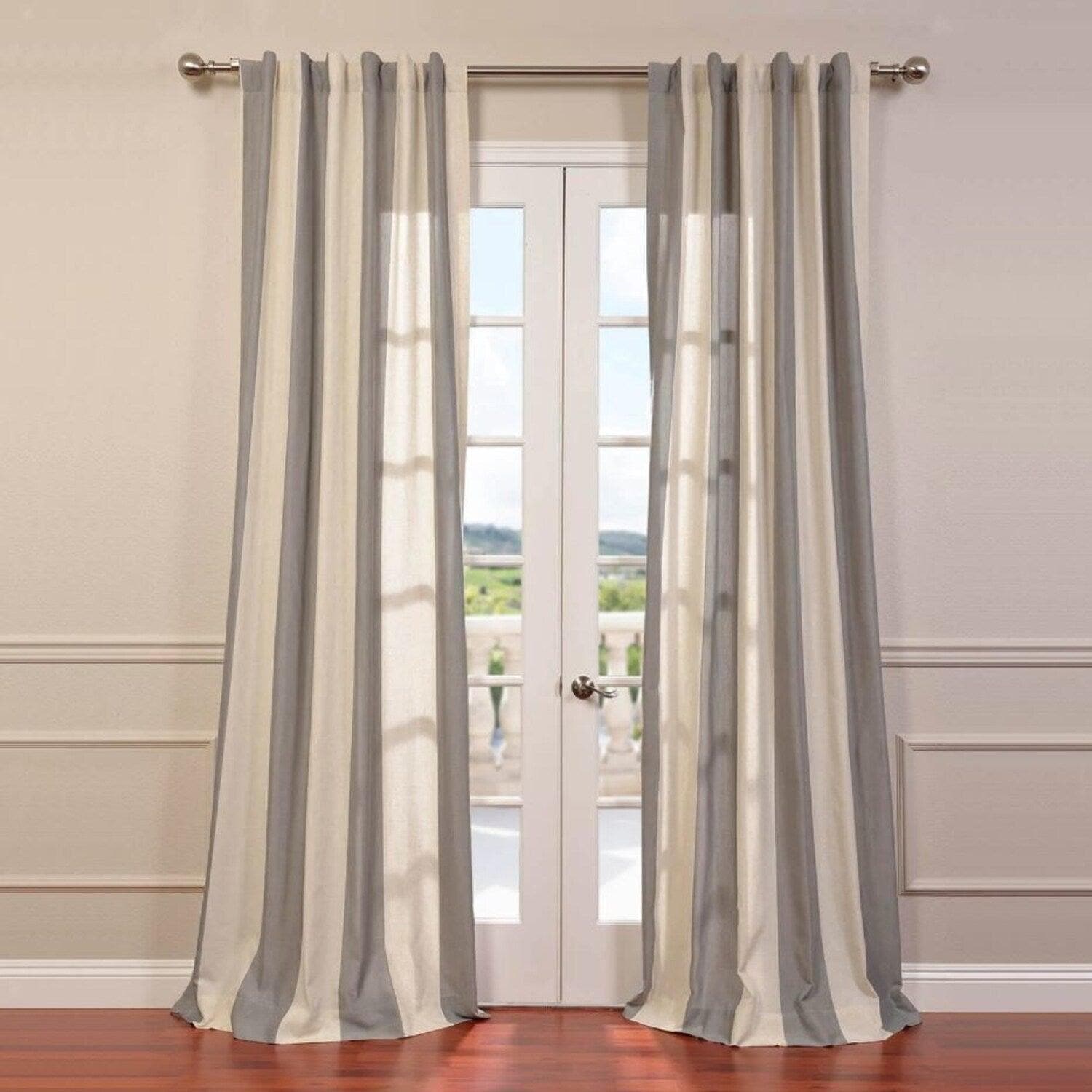Del Mar Grey Striped Linen Blend Sheer Curtains - Light Filtering Window Drapes for Living Room, Bedroom & Coastal Home Decor