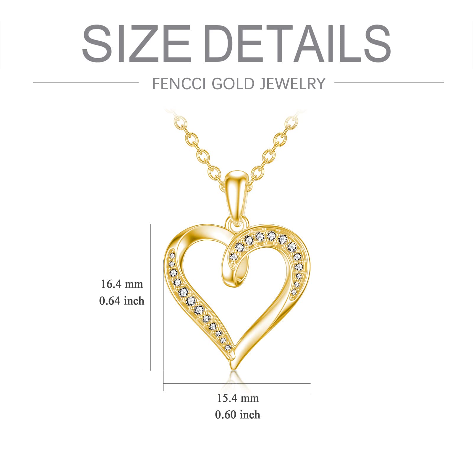 14K Solid Gold Heart Pendant Necklace with Moissanite Diamond - Elegant Jewelry Gift for Women, Mom, Wife, Grandma - Birthday, Anniversary, Mother's Day Present - 16+2 Inch Adjustable Chain - Perfect for Romantic Dates, Special Occasions & Everyday Wear
