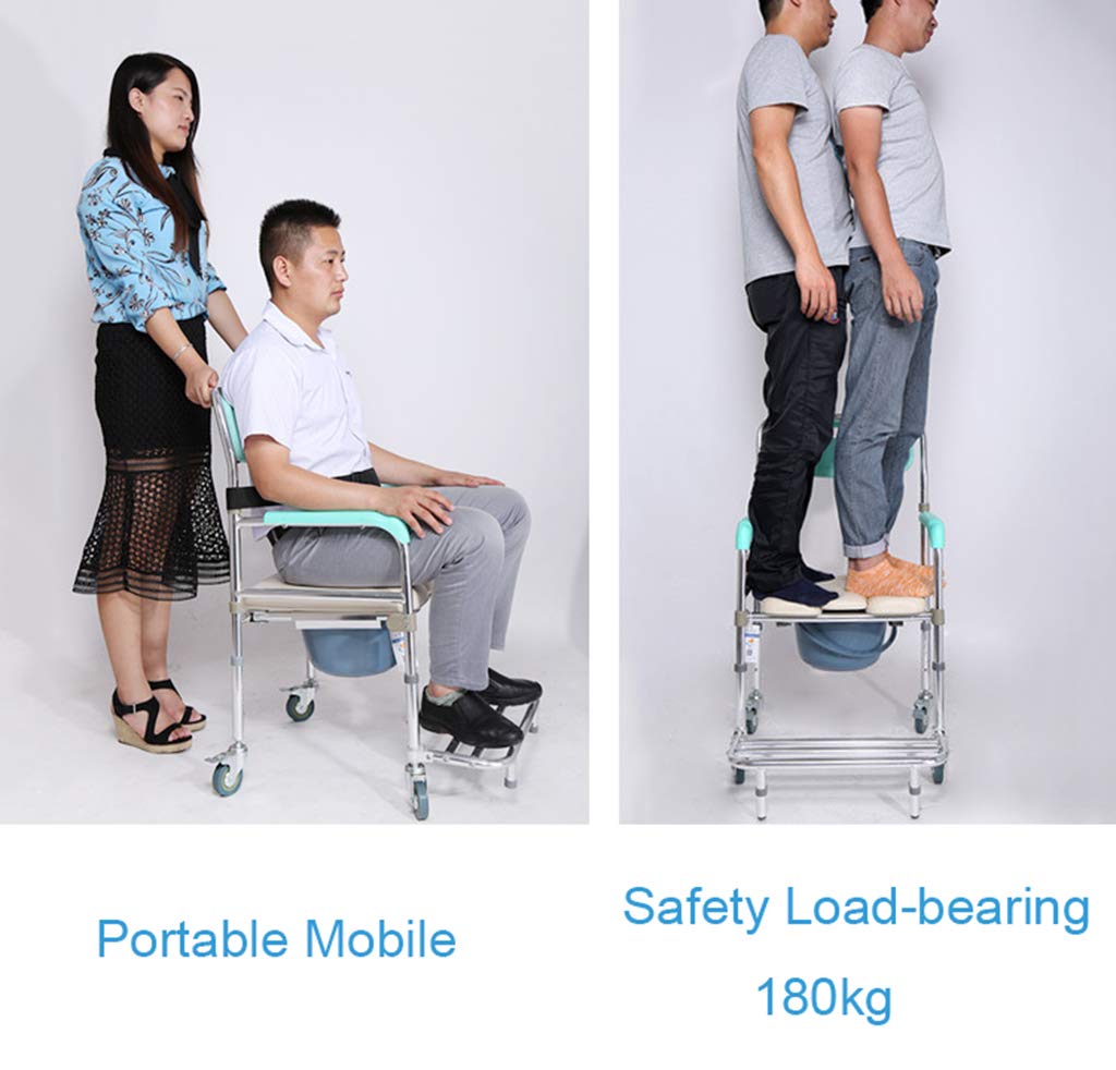 Adjustable Rolling Shower Chair for Elderly - Mobile Wheelchair with Padded Toilet Seat, Bedside Commode & Bathroom Transport - Supports Up to 180kg/400lbs - Ideal for Seniors, Disabled & Post-Surgery Recovery (Home & Healthcare Use)
