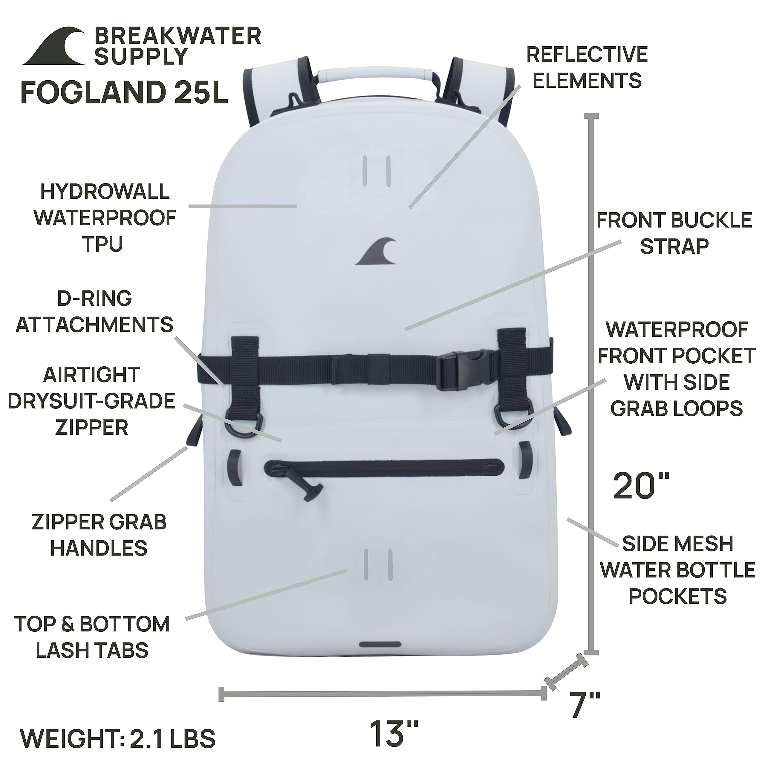 Waterproof Submersible Backpack 15L 20L 25L - Airtight Dry Bag with Laptop Compartment for Travel, Hiking & Water Sports | Breakwater Supply™ Fogland Series | Ideal for Kayaking, Beach Trips & Outdoor Adventures