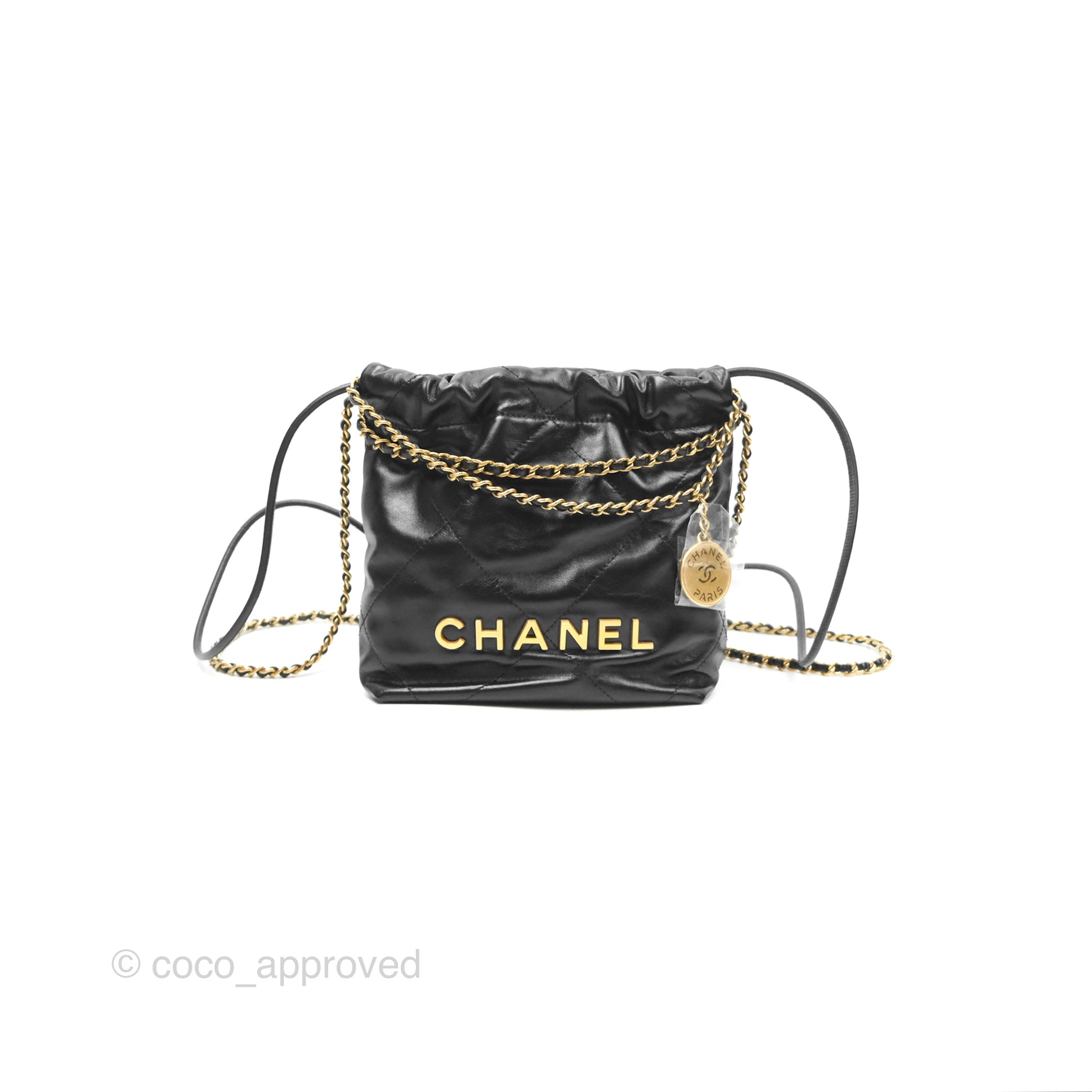 Chanel 22 Mini Bag Black Shiny Crumpled Calfskin Leather Crossbody Purse - Luxury Designer Handbag for Women, Perfect for Parties, Date Nights & Special Occasions