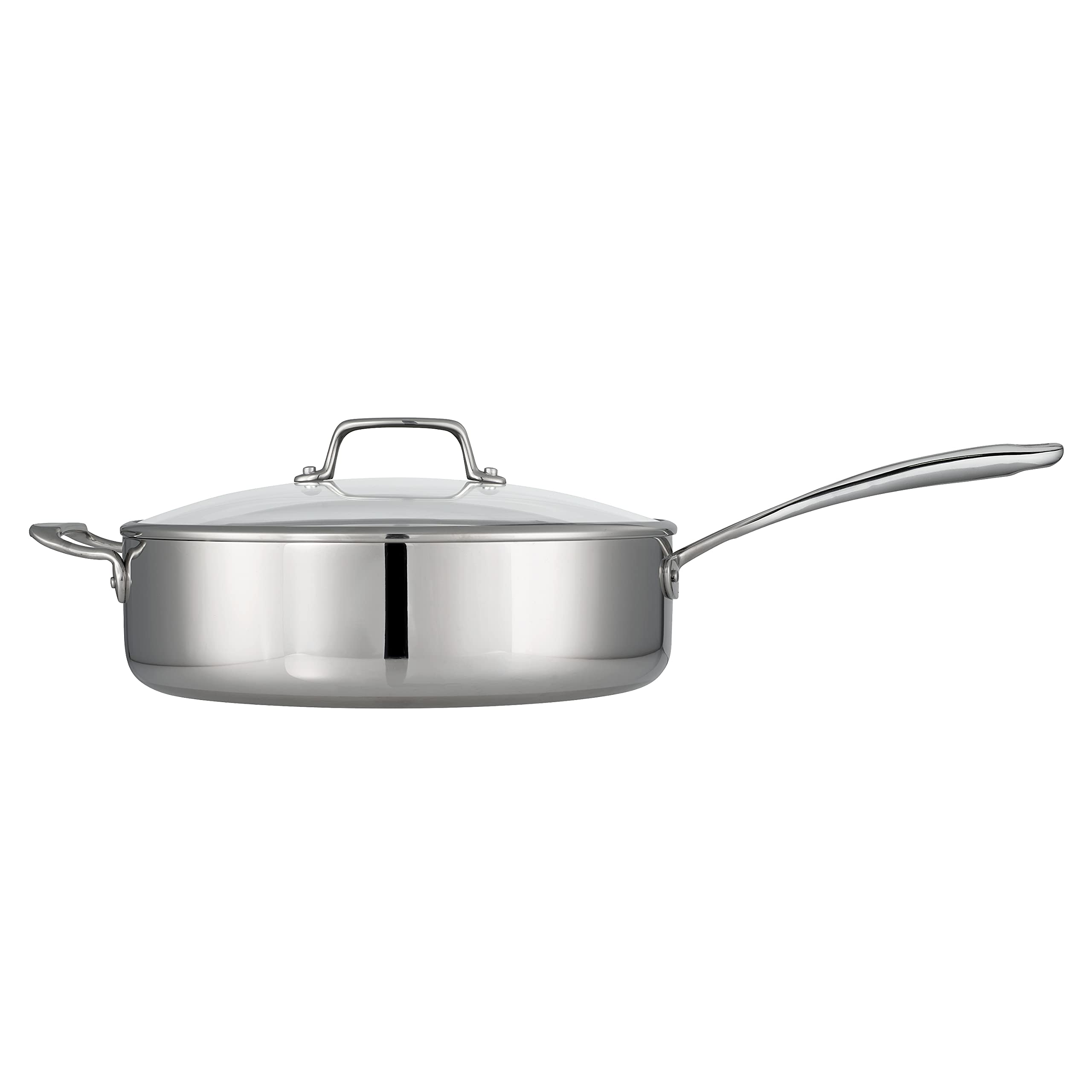 Tramontina Tri-Ply Clad Stainless Steel 6-Quart Saute Pan with Glass Lid - Induction Ready, Dishwasher Safe, NSF Certified Cookware - Perfect for Sautéing, Frying & Simmering - Made in Brazil