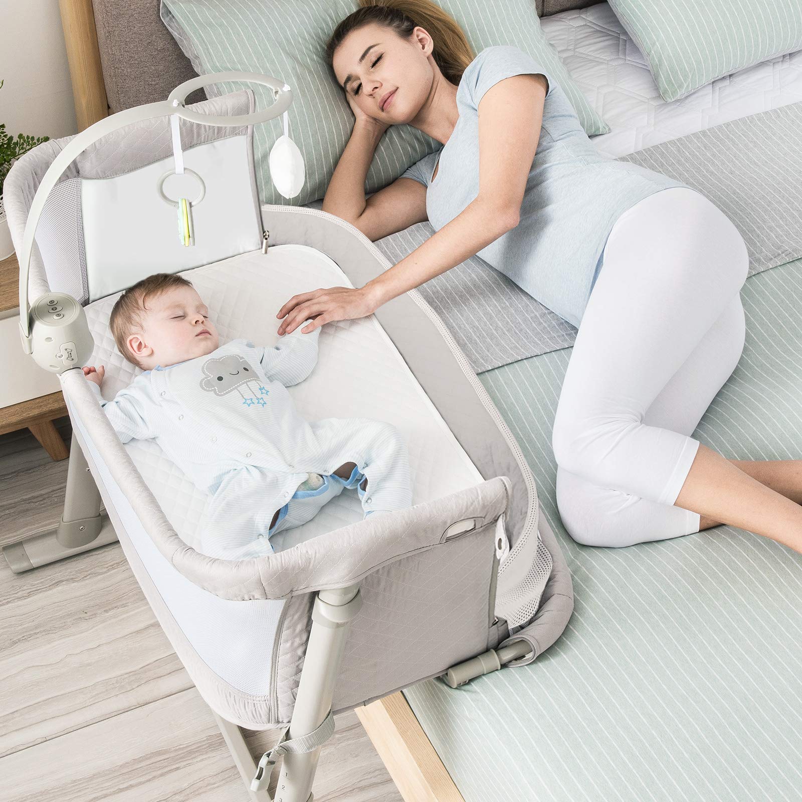 RONBEI Adjustable Portable Baby Bassinet & Bedside Sleeper Crib - Safe Newborn Bed for Infant, Baby Boy & Girl - Perfect for Nursery, Bedroom & Travel Use