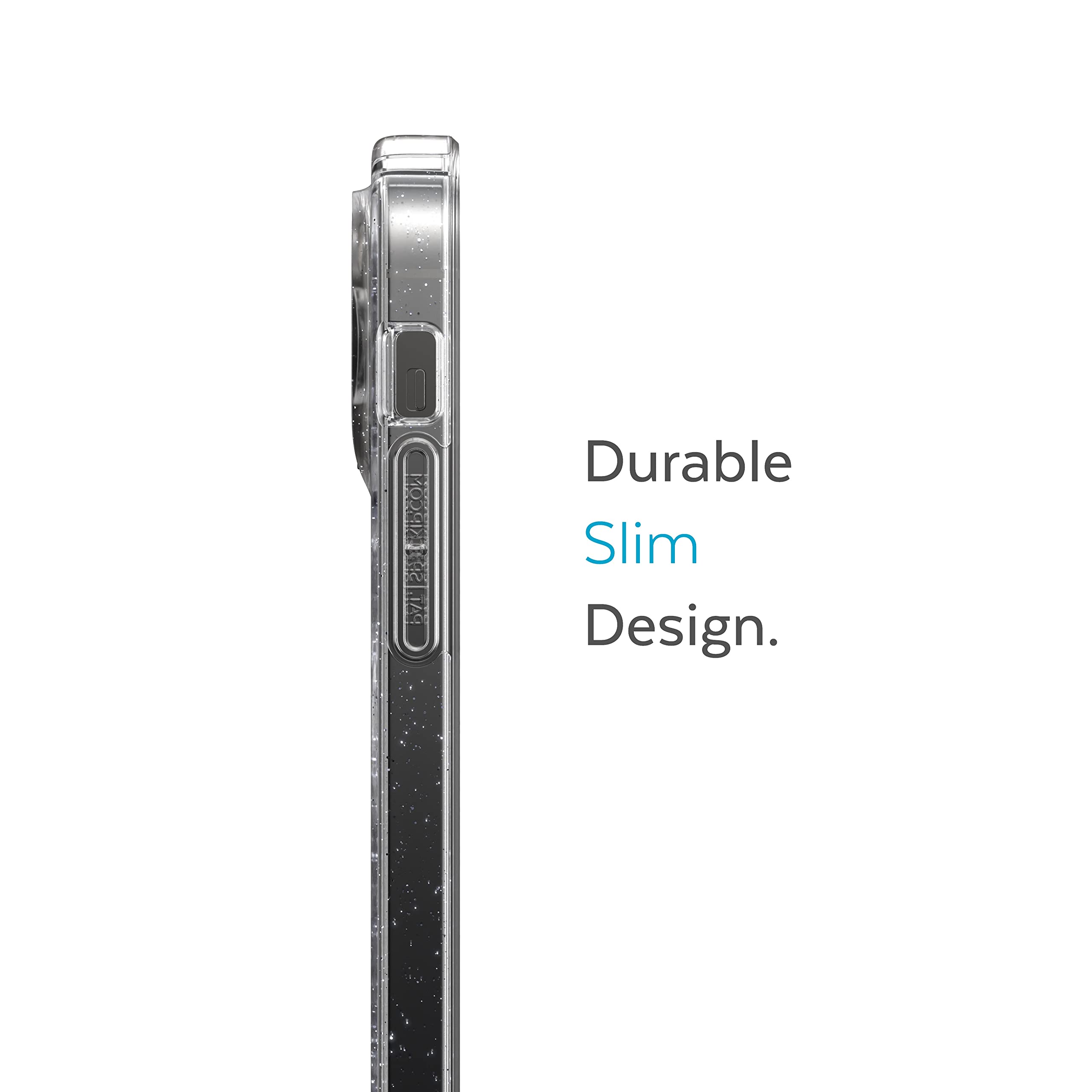 Speck Clear iPhone 14 Pro Case - Slim Protective Cover with MagSafe Compatibility | Scratch & Drop Resistant | Anti-Yellowing Technology | Dual Layer Platinum Glitter GemShell Design | Perfect for Everyday Use, Travel & Work Protection (6.1