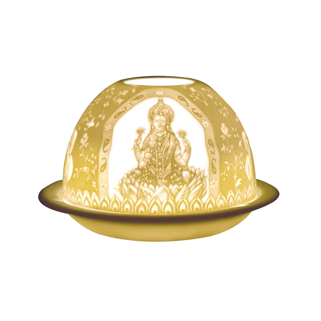 Lakshmi Porcelain Votive Candle Holder - Elegant Handcrafted Hindu Prayer Candle Holder for Home Altar, Puja, Meditation & Spiritual Decor