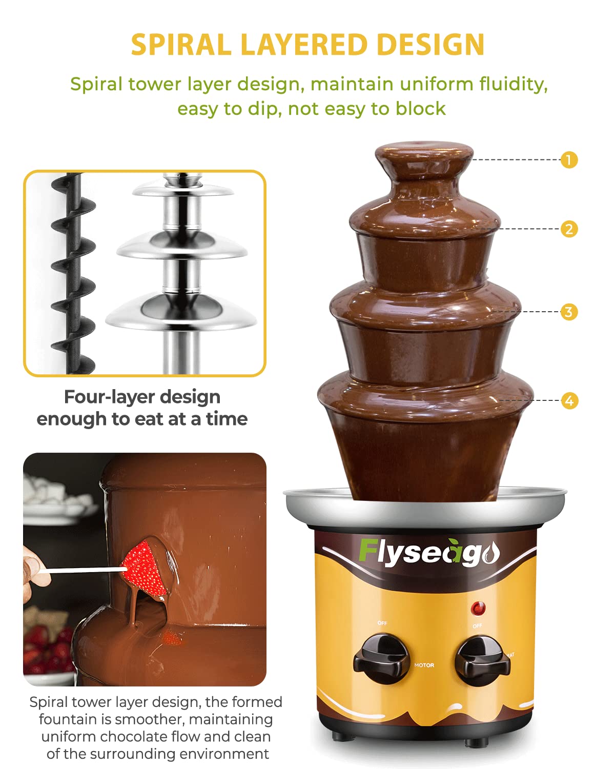 4-Tier Chocolate & Cheese Fountain Machine - Perfect for Nachos, Chocolate Sauce, Weddings & Parties | Ideal for Home Entertaining, Catering Events & Buffet Stations
