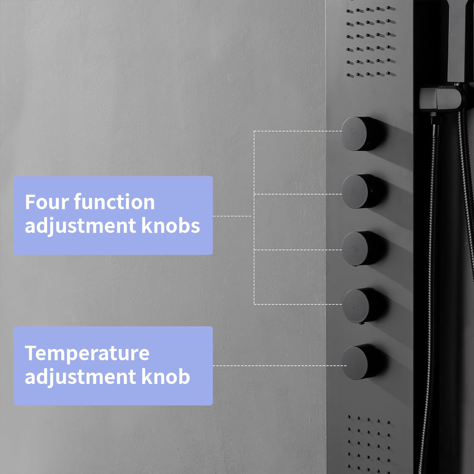 BWE Black Stainless Steel Shower Tower Panel System - Multi-Function Wall Mount Shower Column with Rainfall Shower Head & Handheld Wand for Luxurious Bathroom Experience | Perfect for Modern Home Spa & Master Bathroom Renovation