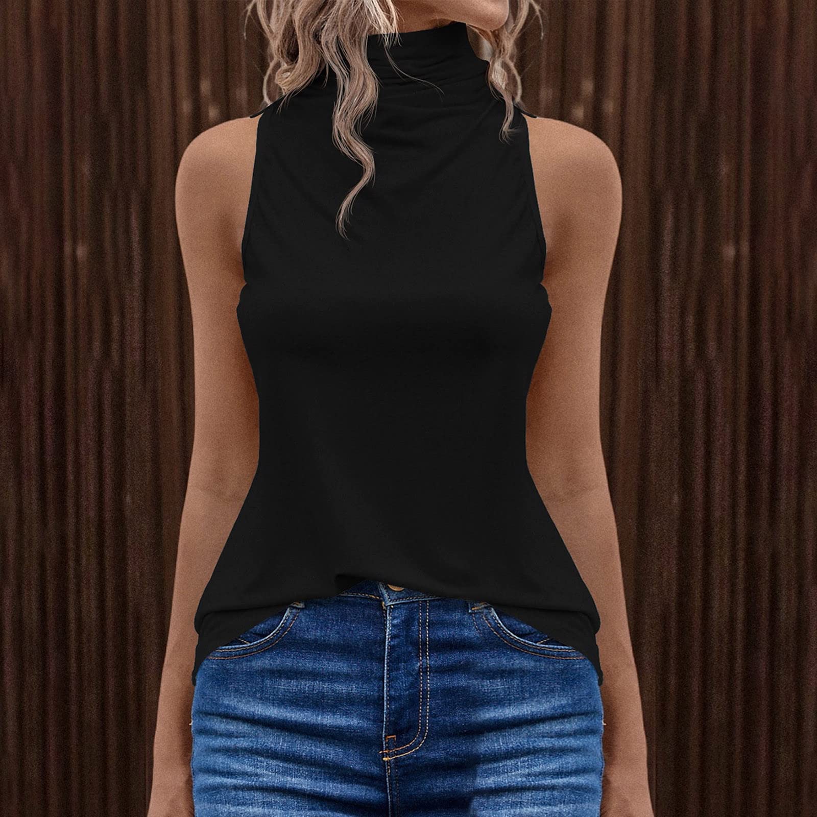 Binmer Women's Slim Fit Mock Turtle Neck Tank Tops - Sleeveless Summer Cami Vest for Casual & Business Wear - Perfect for Office, Work, and Everyday Outfits