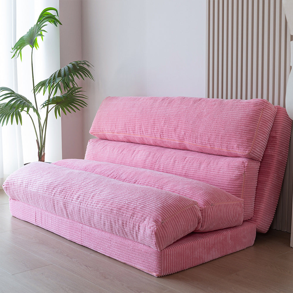 MAXYOYO Folding Sofa Bed - Extra Wide Corduroy Floor Bed in Pink | Convertible Sleeper for Small Spaces, Guest Room & Dorm | Comfortable Lounge Chair for Living Room, Bedroom & Office