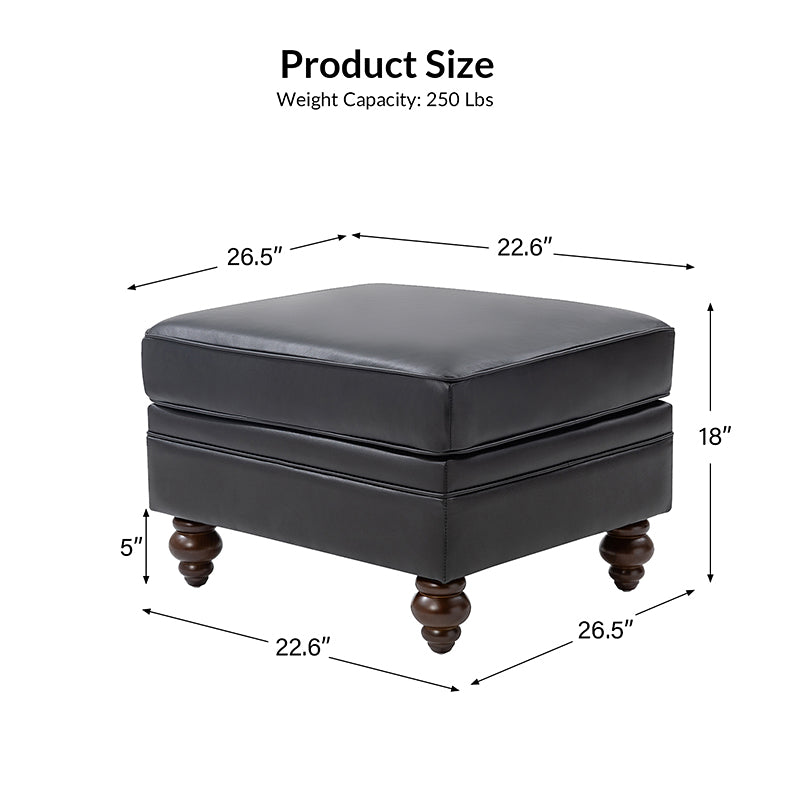 Basilio Modern Genuine Leather Storage Ottoman Bench - Living Room Footrest, Coffee Table & Extra Seating - Perfect for Home, Office & Bedroom